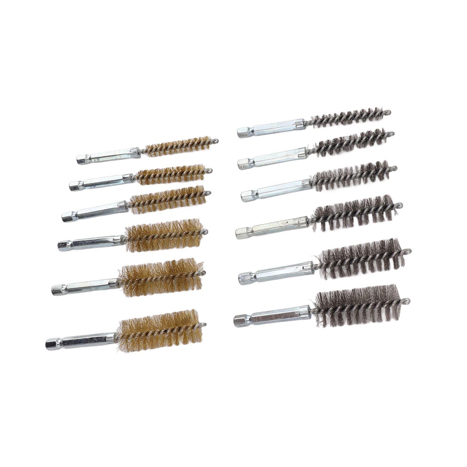 12PCS Bore Brush Copper and Iron 304 Stainless Steel Bristles Wire Brush for Power Drill with Hex Shank Handle - Image 4