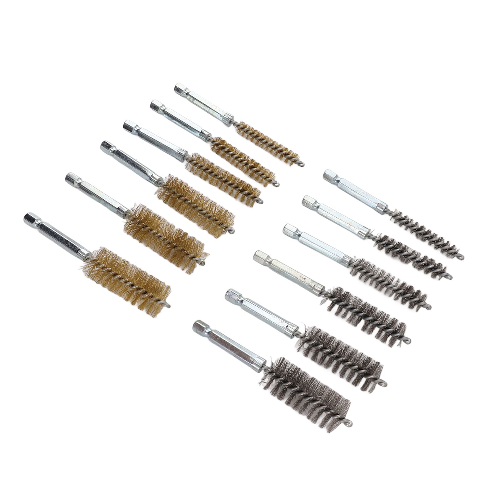 12PCS Bore Brush Copper and Iron 304 Stainless Steel Bristles Wire Brush for Power Drill with Hex Shank Handle - Image 5