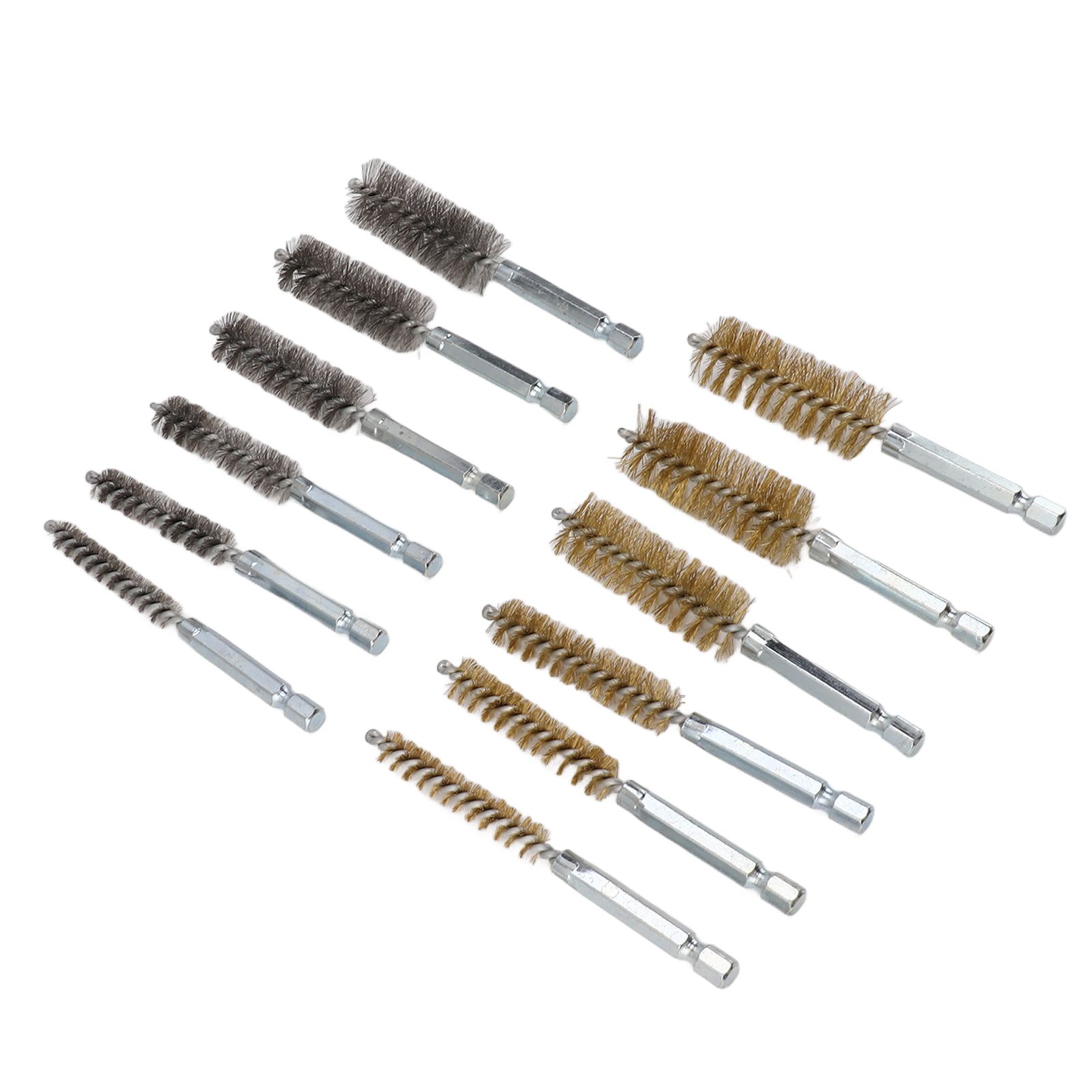 12PCS Bore Brush Copper and Iron 304 Stainless Steel Bristles Wire Brush for Power Drill with Hex Shank Handle - Image 6