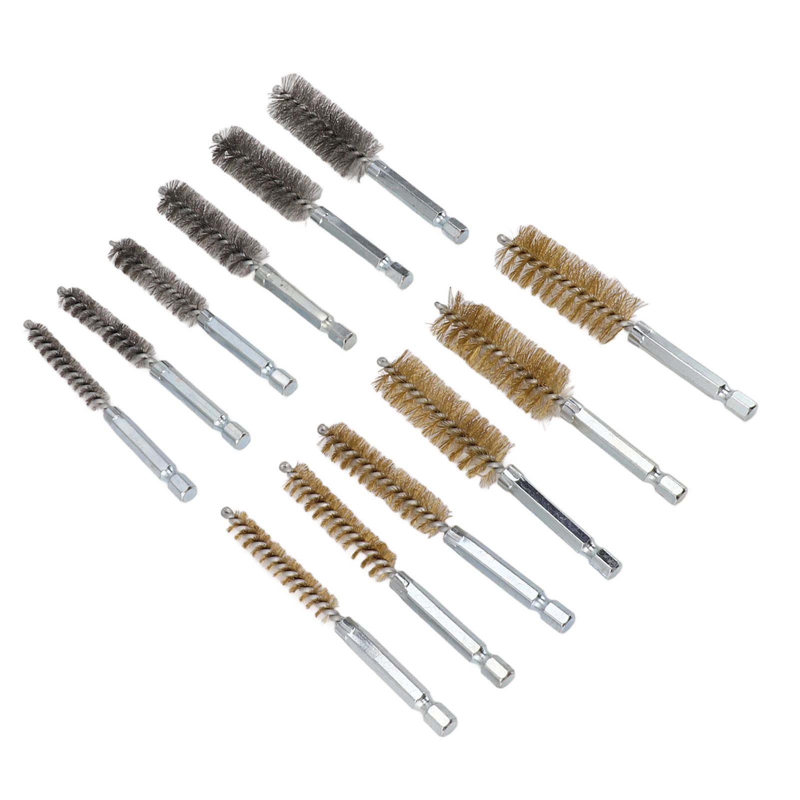 12PCS Bore Brush Copper and Iron 304 Stainless Steel Bristles Wire Brush for Power Drill with Hex Shank Handle - Image 7
