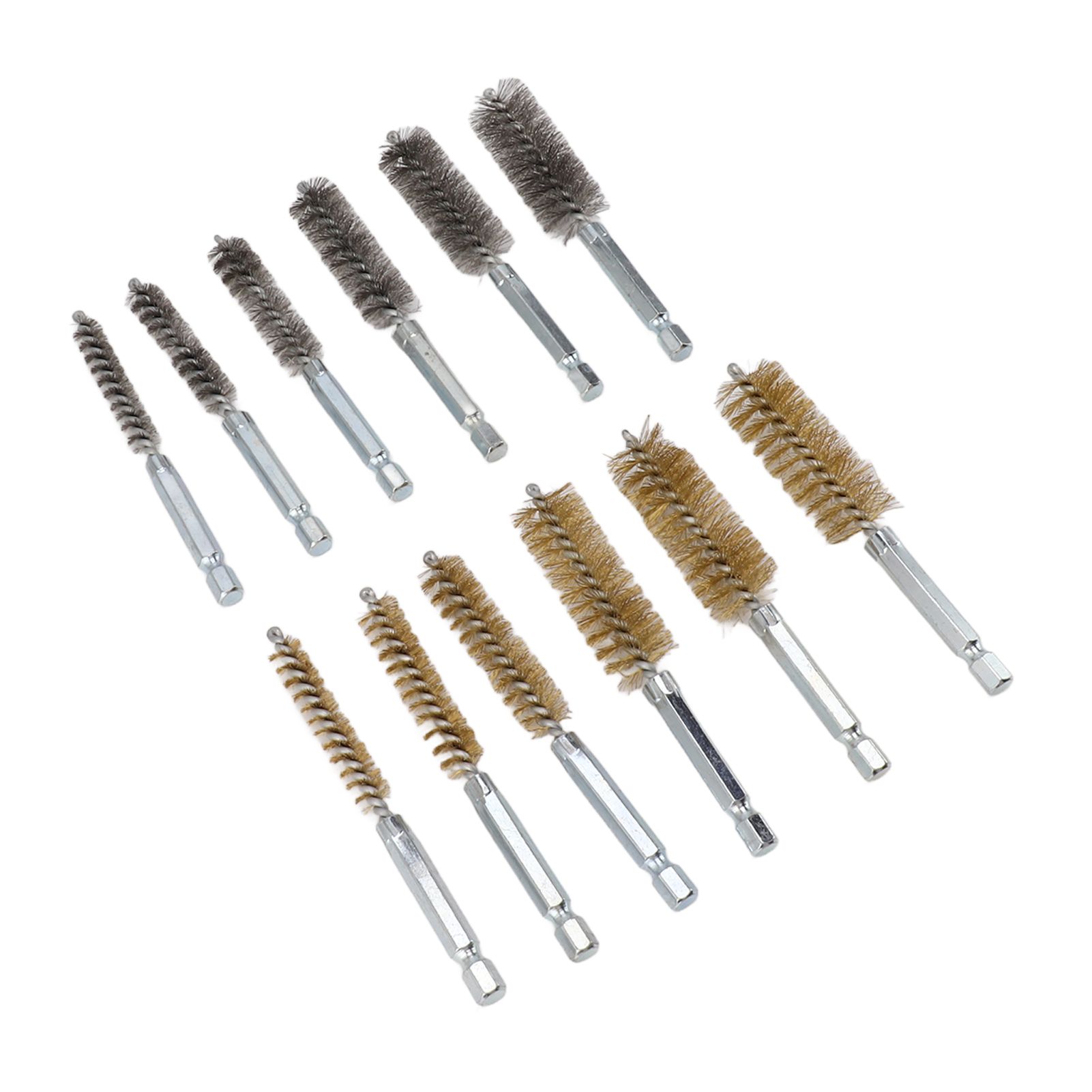 12PCS Bore Brush Copper and Iron 304 Stainless Steel Bristles Wire Brush for Power Drill with Hex Shank Handle - Image 8