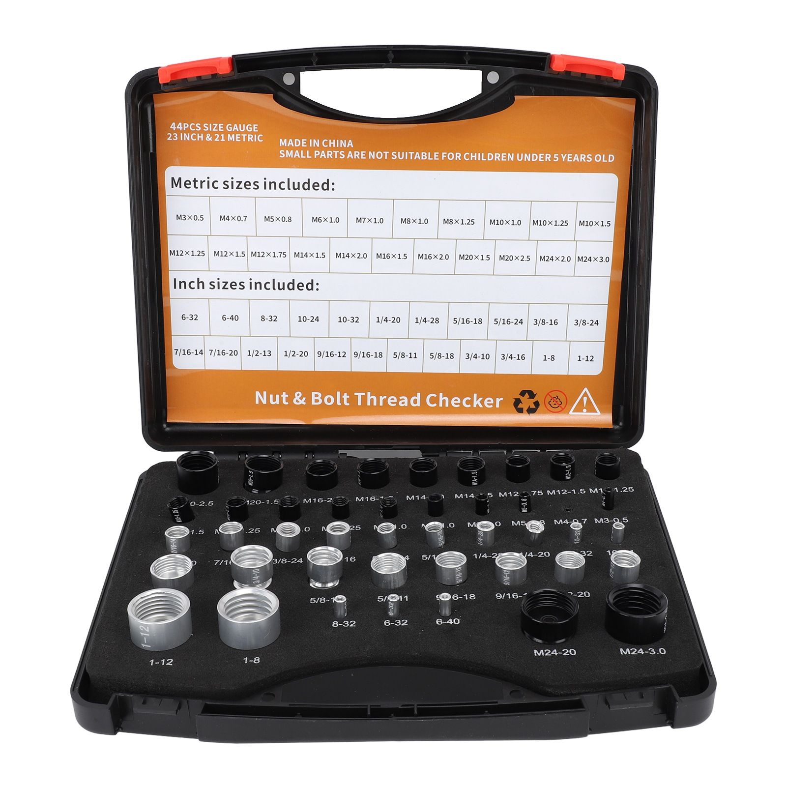 44PCS Nut and Bolt Thread Checker Aluminum High Accuracy Bolt Nut Identifier Gauge with Storage Box for Imperial and Metric Nuts - Image 1