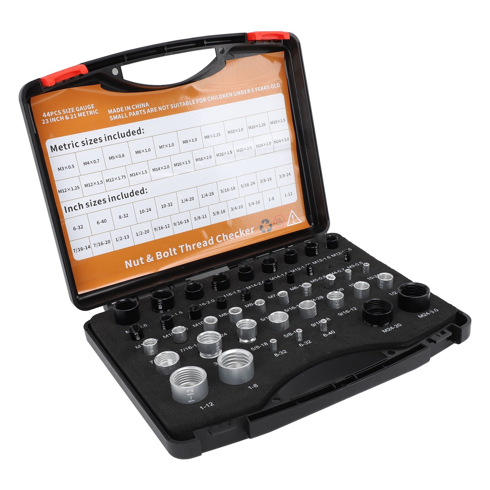 44PCS Nut and Bolt Thread Checker Aluminum High Accuracy Bolt Nut Identifier Gauge with Storage Box for Imperial and Metric Nuts - Image 2