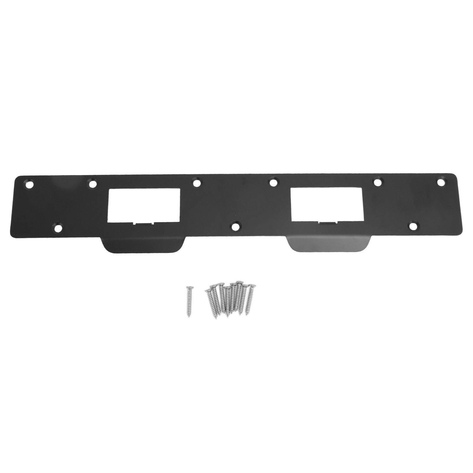 Door Strike Plate Double Holes Steel Reinforced Strong Easy Install Security Stike for 5‑1/2in to 6in Hole Center Distance Black - Image 1