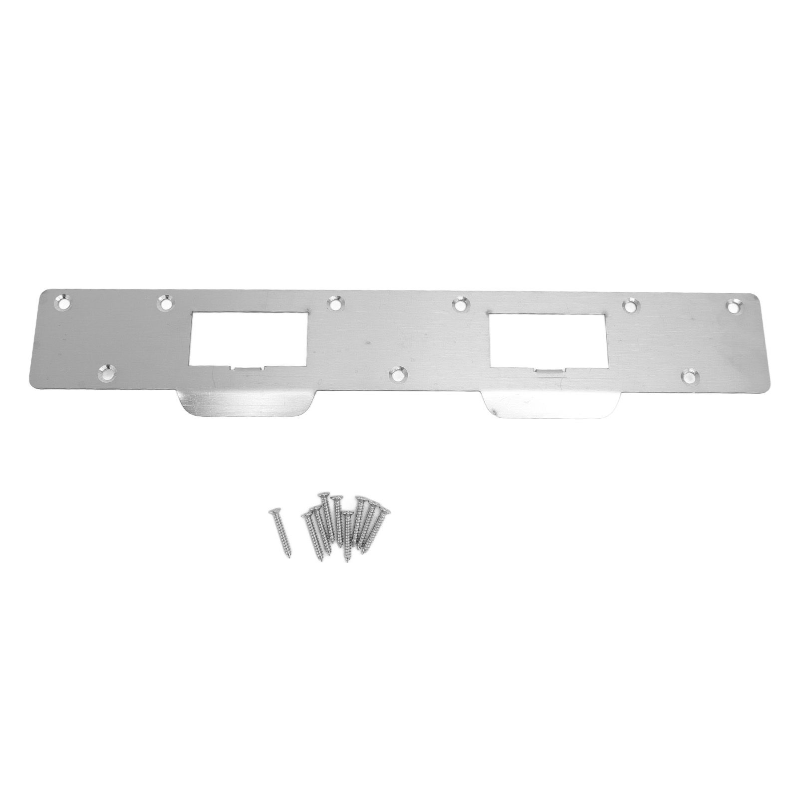 Door Strike Plate Double Holes Steel Reinforced Strong Easy Install Security Stike for 5‑1/2in to 6in Hole Center Distance White - Image 1