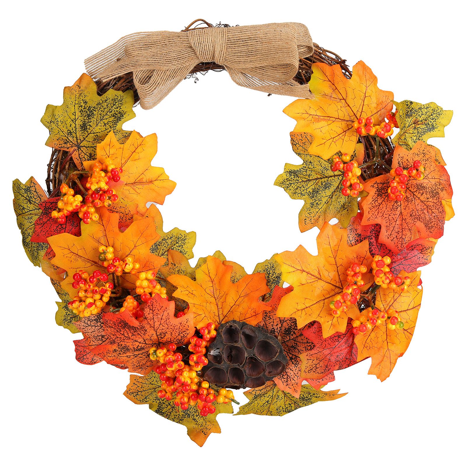 Artificial Fall Wreath Door Hanging Maple Leaf Wreath Garland Home Festival Decoration - Image 1
