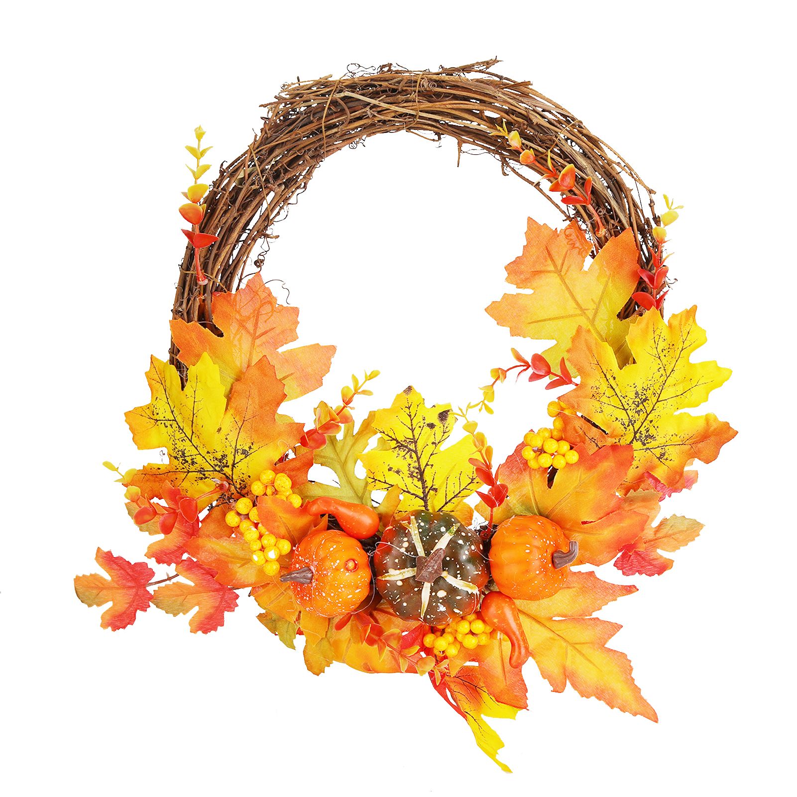 Artificial Leaf Pumpkin Wreath Door Window Fall Wreath for Halloween Christmas Decoration - Image 1