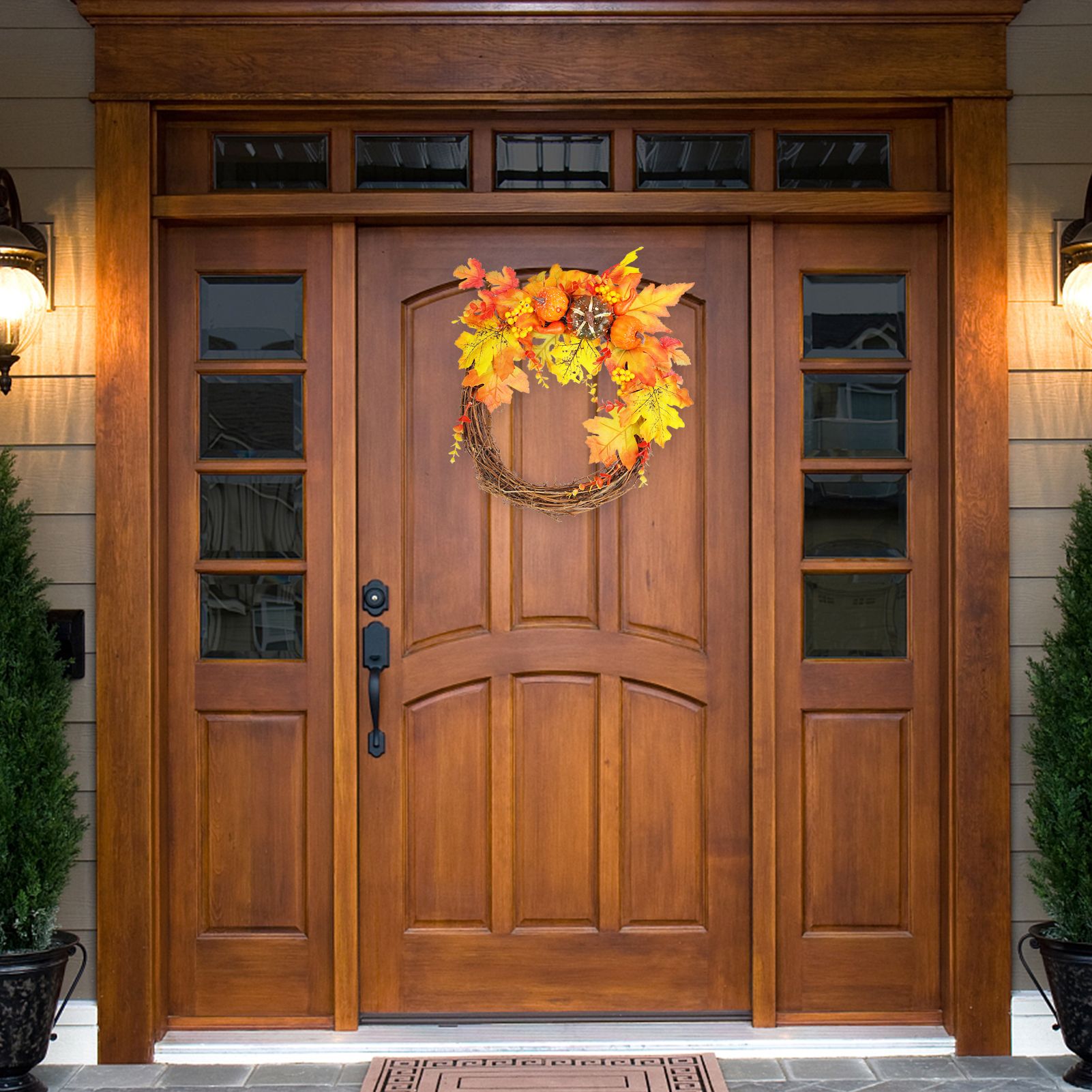 Artificial Leaf Pumpkin Wreath Door Window Fall Wreath for Halloween Christmas Decoration - Image 7