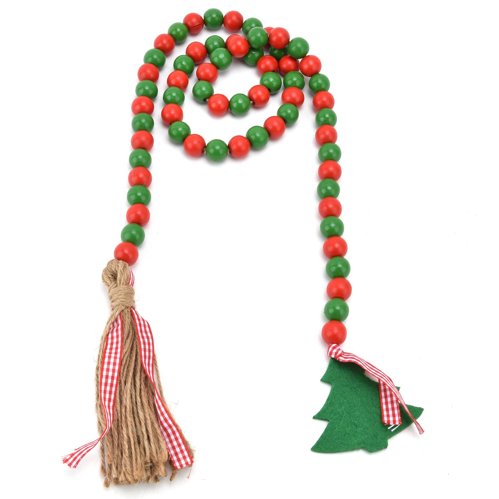 Wood Bead Garland Christmas Tree Tassel Wooden Bead Ornaments for Home Festival Decoration(Red Green ) - Image 1