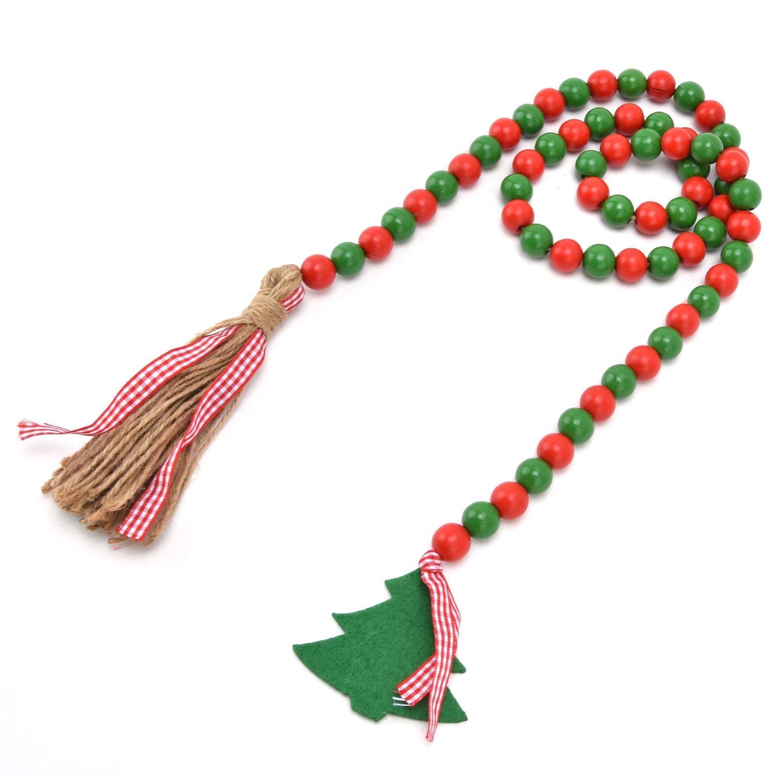 Wood Bead Garland Christmas Tree Tassel Wooden Bead Ornaments for Home Festival Decoration(Red Green ) - Image 2