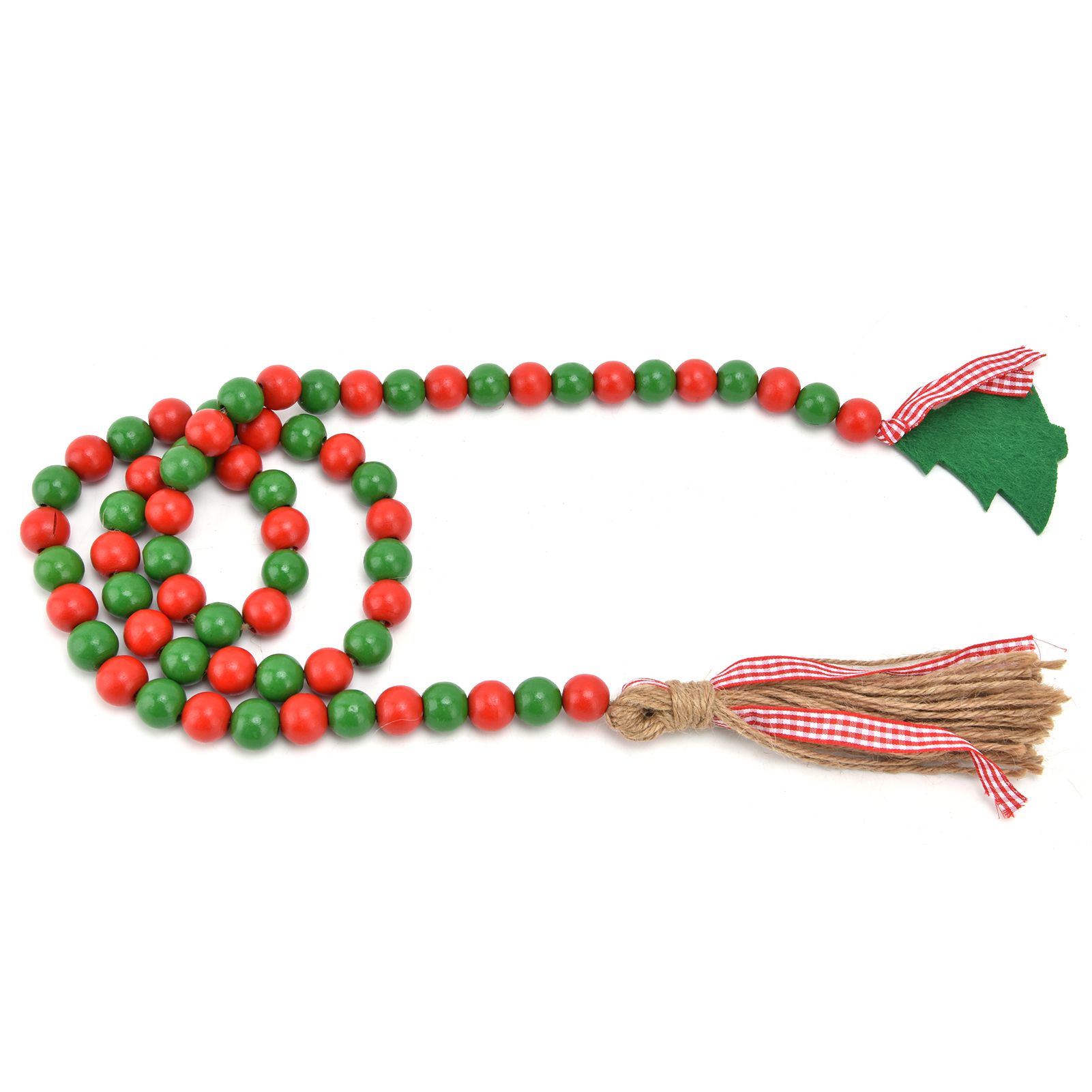 Wood Bead Garland Christmas Tree Tassel Wooden Bead Ornaments for Home Festival Decoration(Red Green ) - Image 3