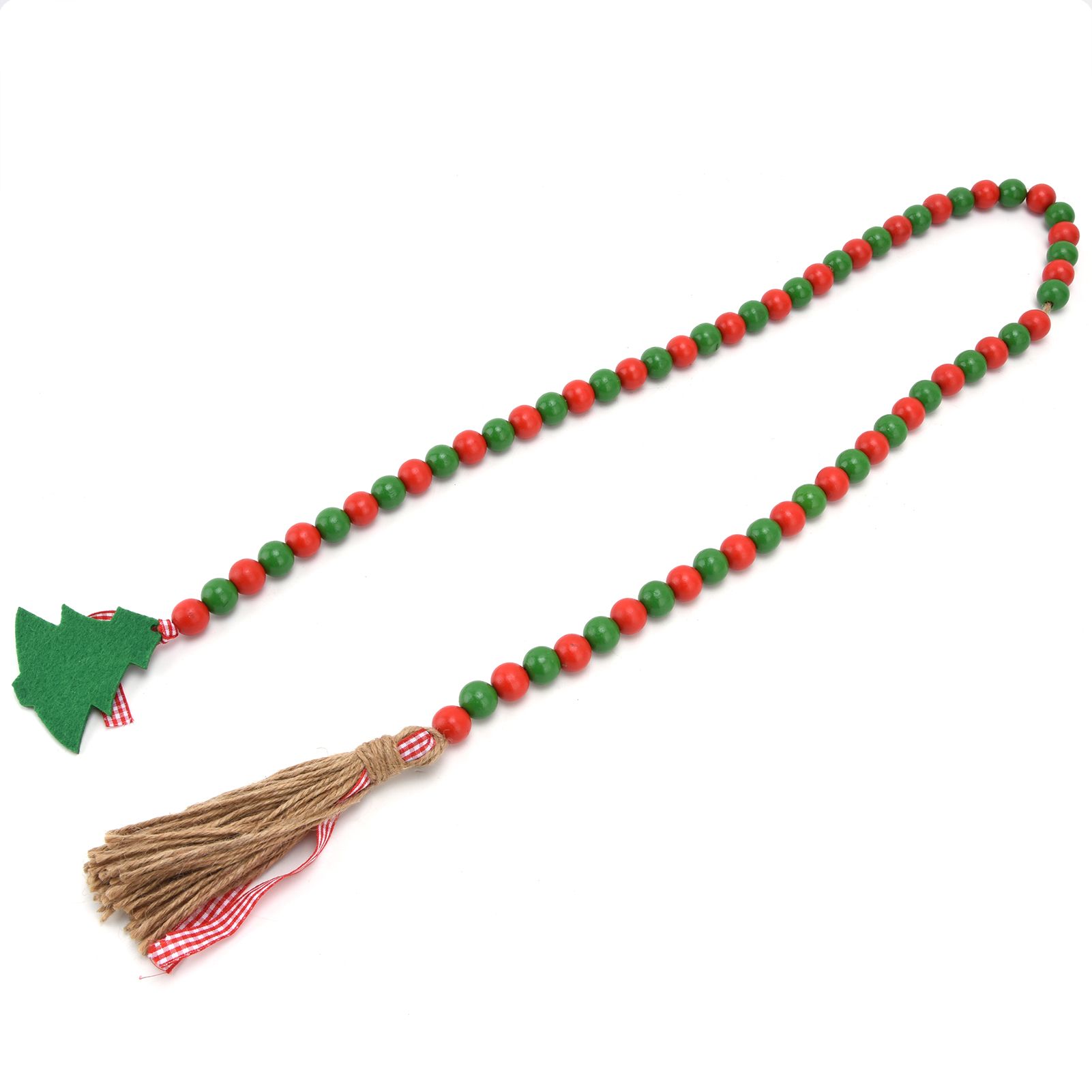 Wood Bead Garland Christmas Tree Tassel Wooden Bead Ornaments for Home Festival Decoration(Red Green ) - Image 4