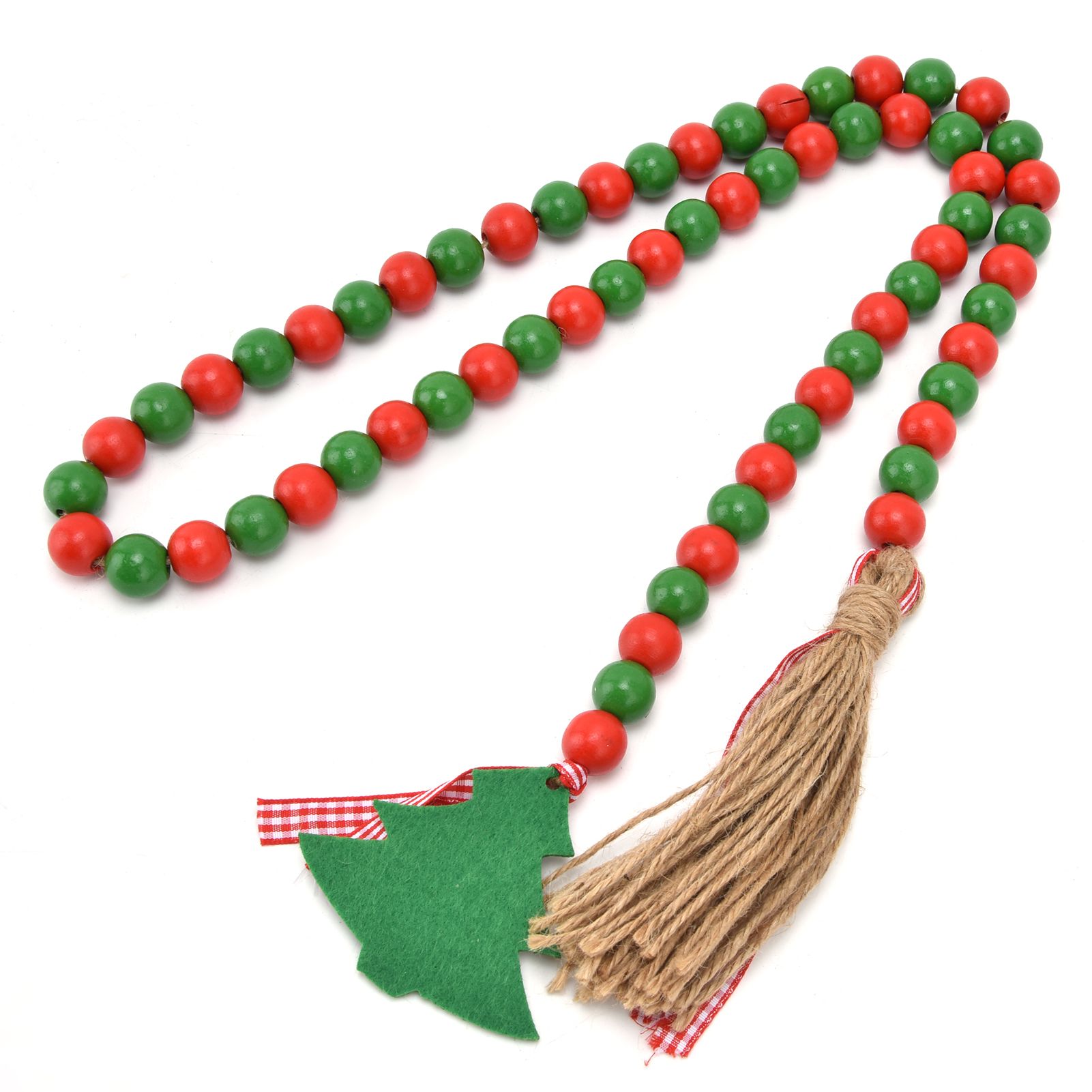 Wood Bead Garland Christmas Tree Tassel Wooden Bead Ornaments for Home Festival Decoration(Red Green ) - Image 5