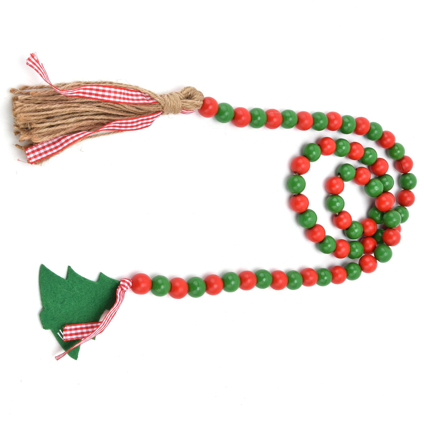 Wood Bead Garland Christmas Tree Tassel Wooden Bead Ornaments for Home Festival Decoration(Red Green ) - Image 6
