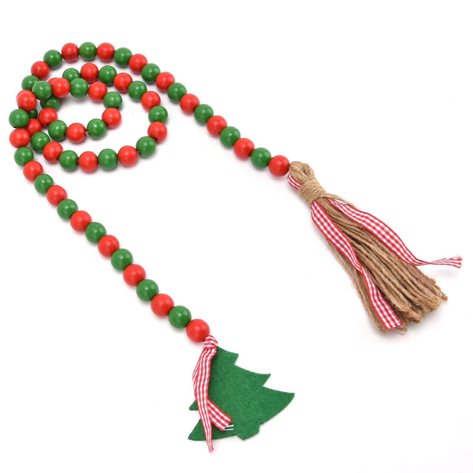 Wood Bead Garland Christmas Tree Tassel Wooden Bead Ornaments for Home Festival Decoration(Red Green ) - Image 7