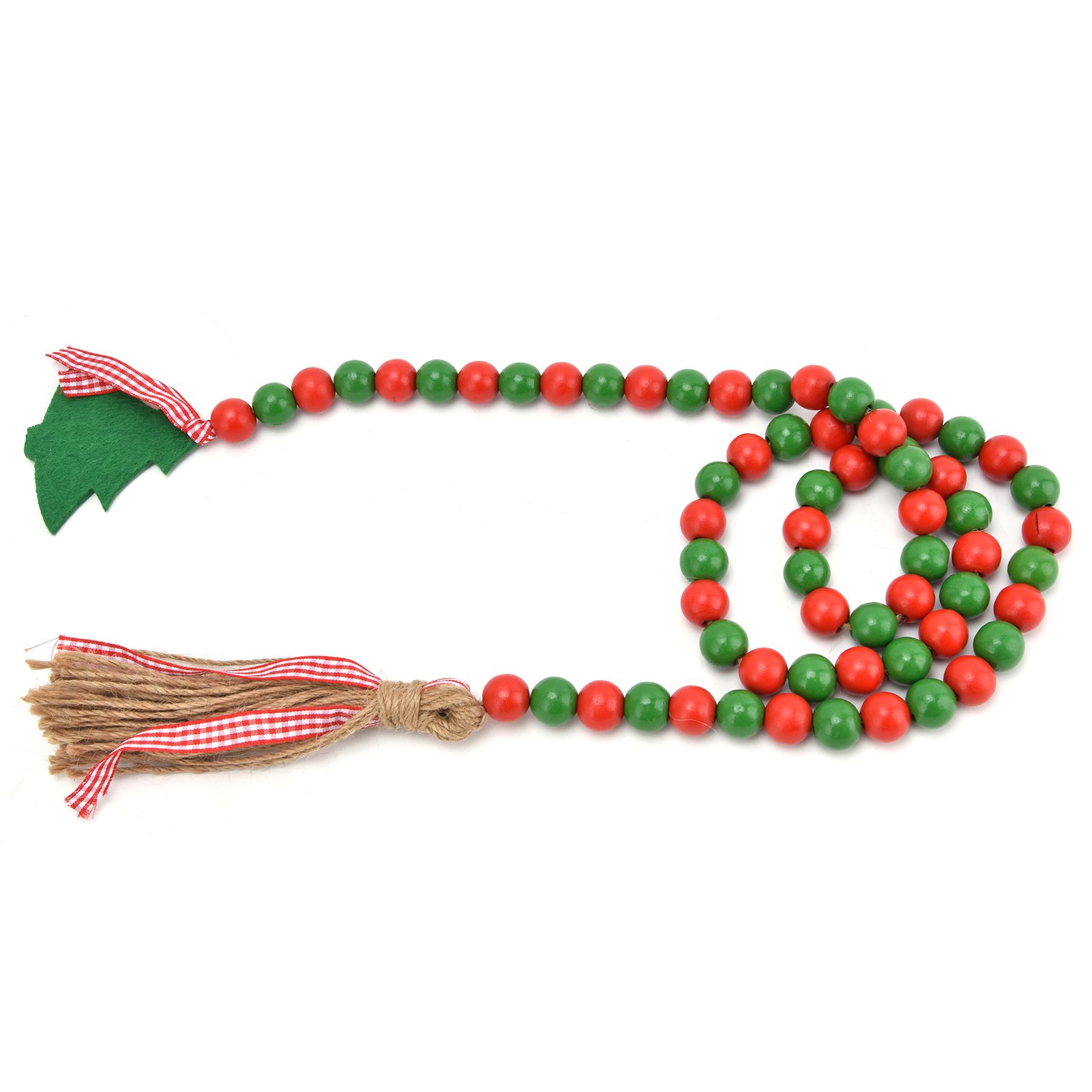 Wood Bead Garland Christmas Tree Tassel Wooden Bead Ornaments for Home Festival Decoration(Red Green ) - Image 8