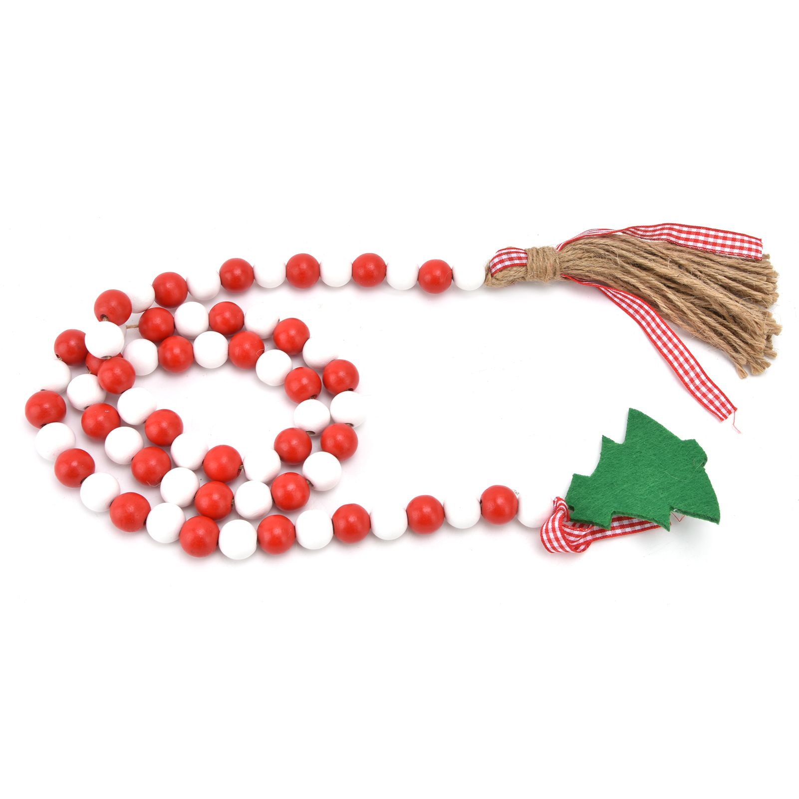 Wood Bead Garland Christmas Tree Tassel Wooden Bead Ornaments for Home Festival Decoration(Red White ) - Image 3