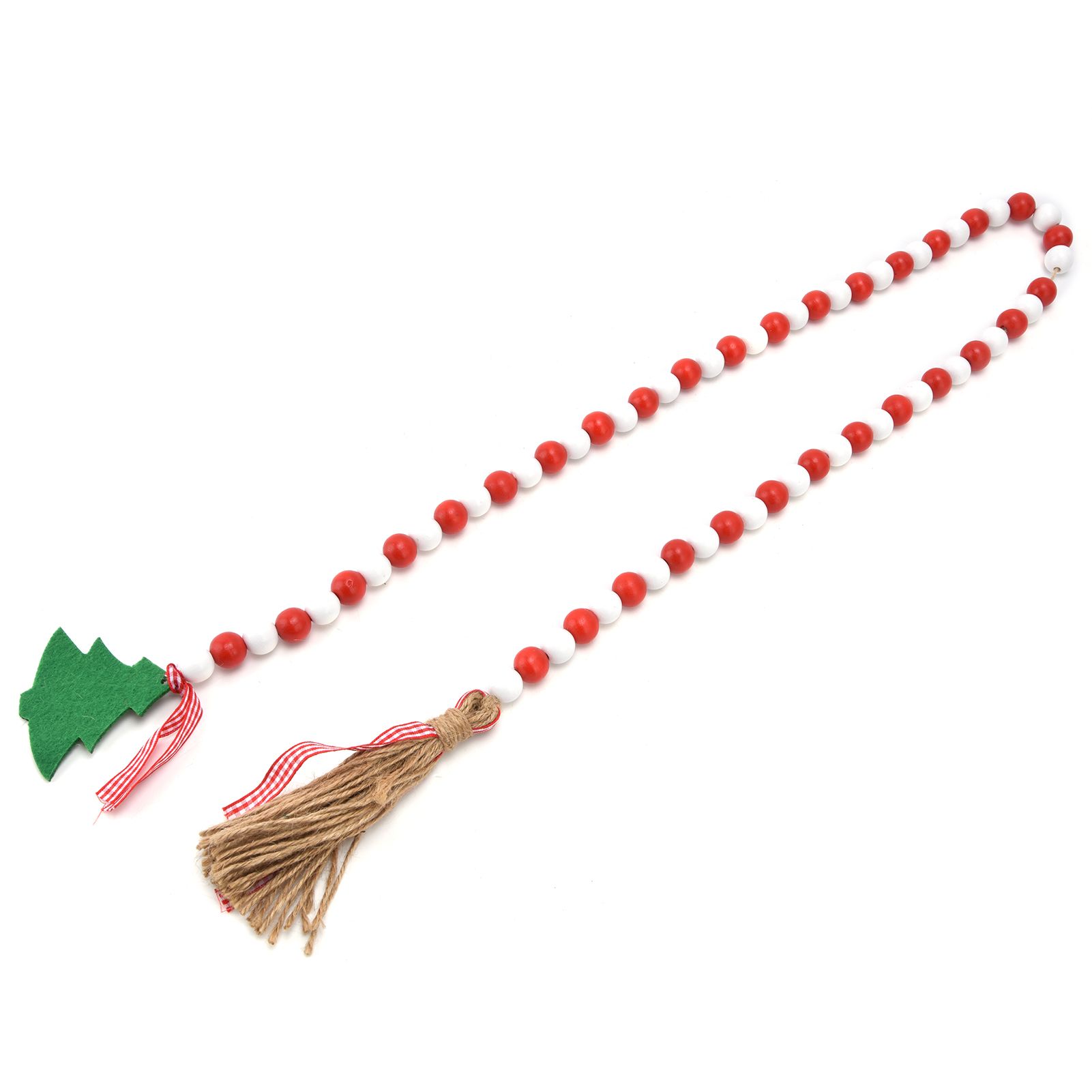 Wood Bead Garland Christmas Tree Tassel Wooden Bead Ornaments for Home Festival Decoration(Red White ) - Image 4