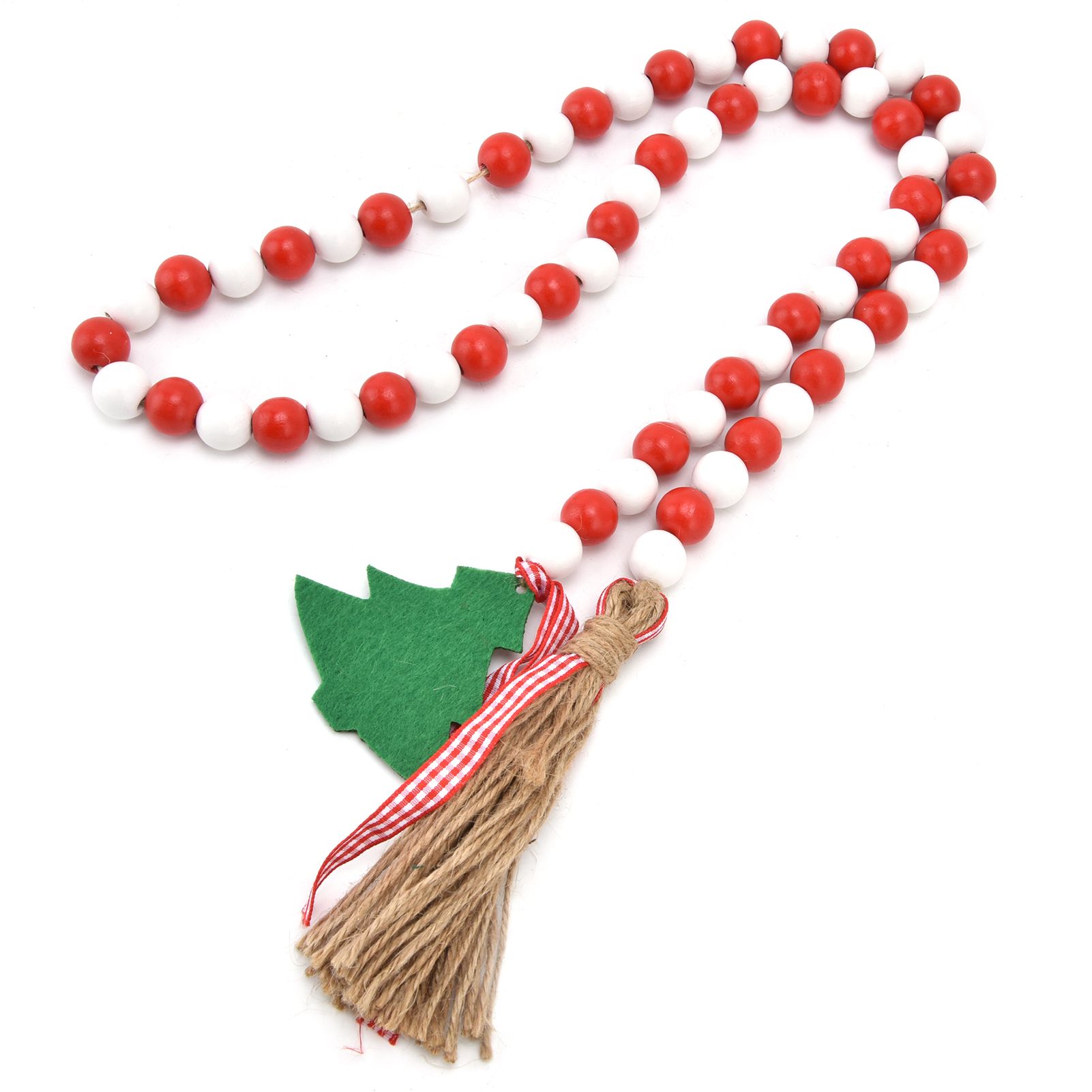Wood Bead Garland Christmas Tree Tassel Wooden Bead Ornaments for Home Festival Decoration(Red White ) - Image 5