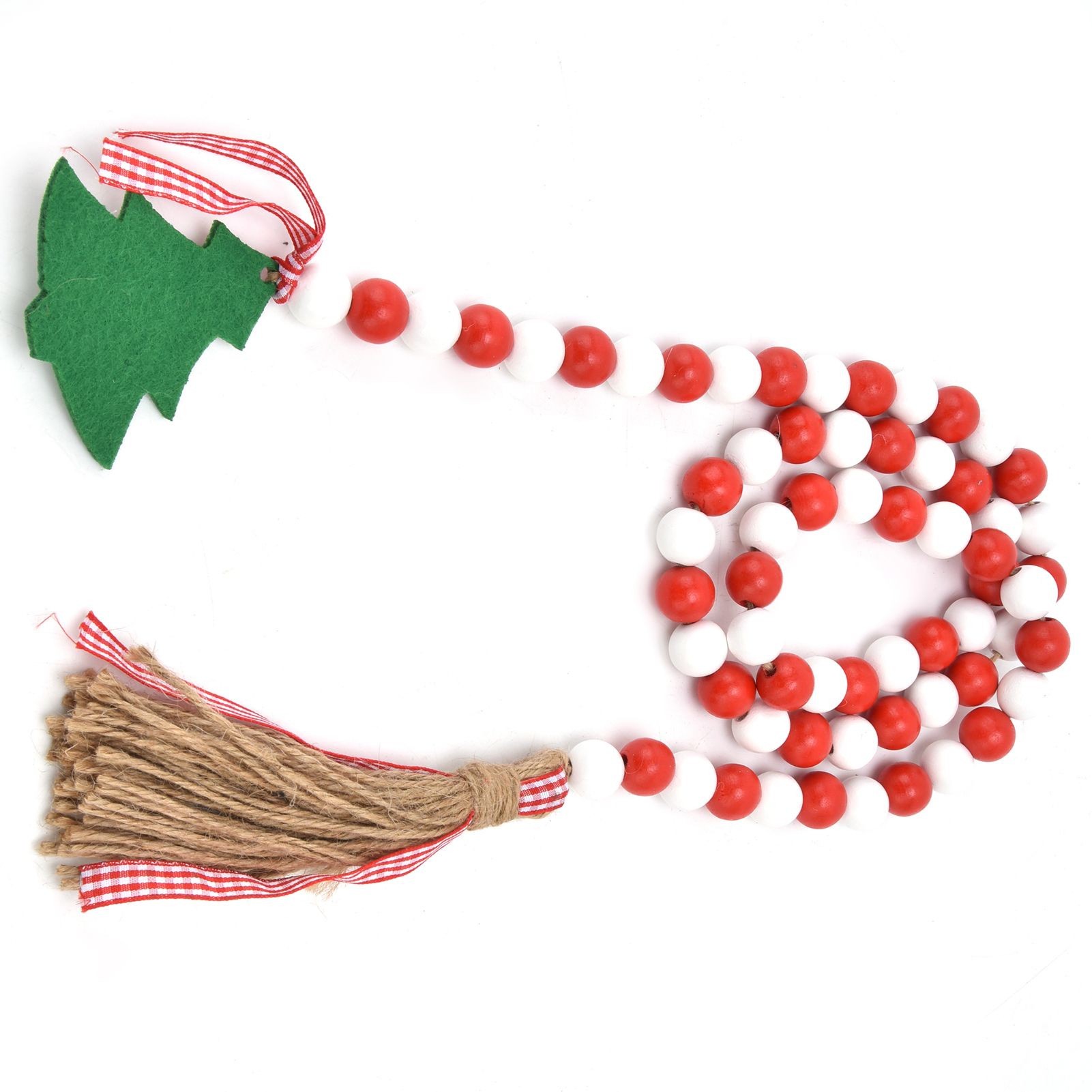 Wood Bead Garland Christmas Tree Tassel Wooden Bead Ornaments for Home Festival Decoration(Red White ) - Image 6