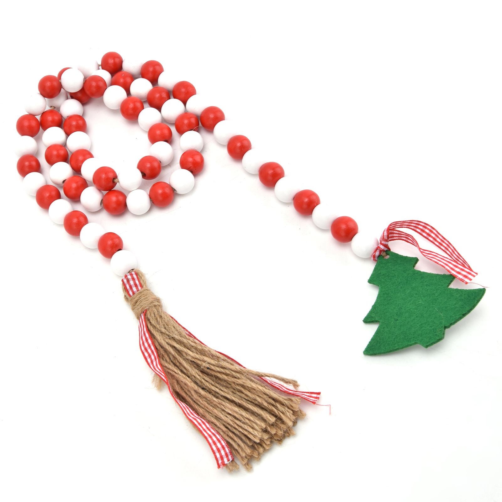 Wood Bead Garland Christmas Tree Tassel Wooden Bead Ornaments for Home Festival Decoration(Red White ) - Image 7