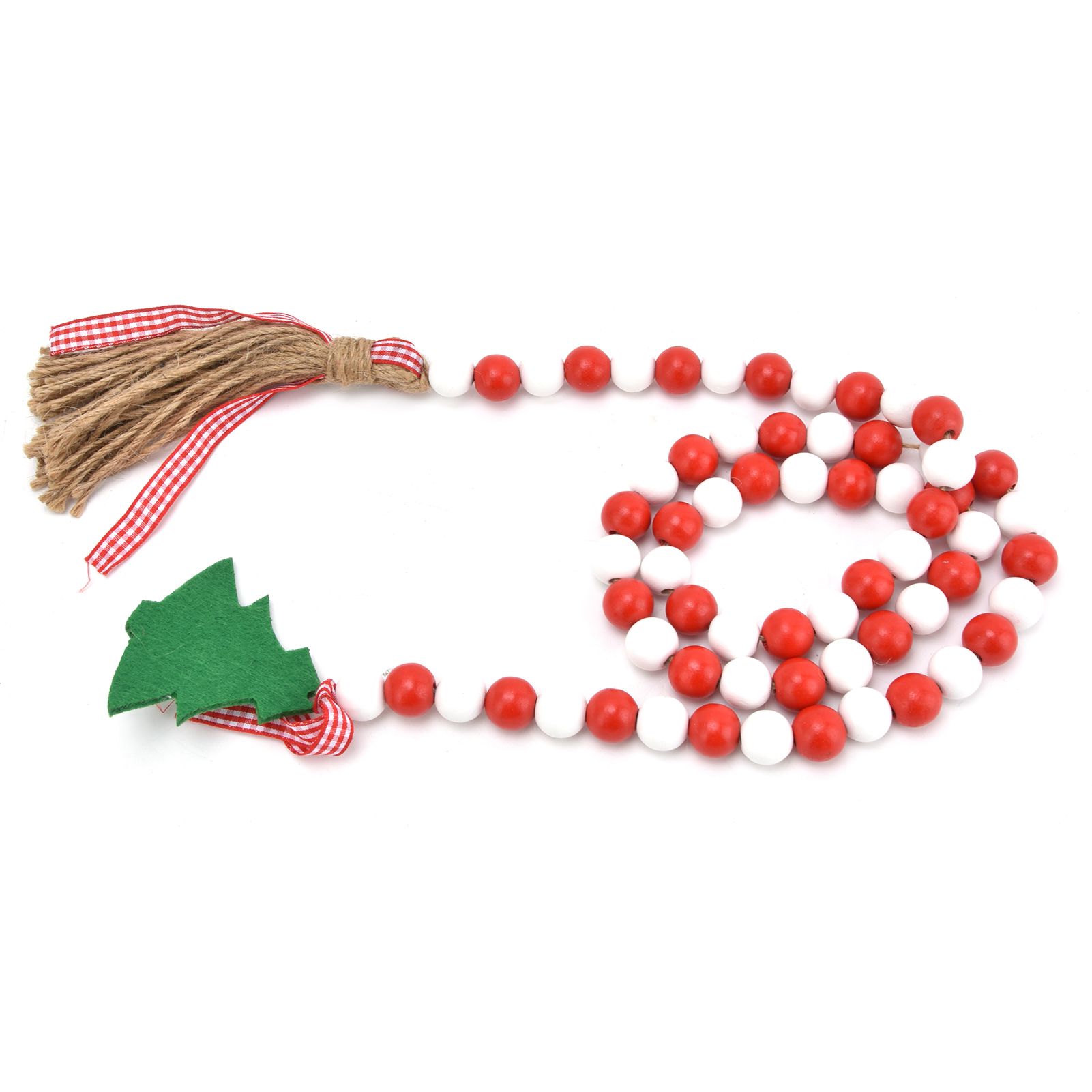 Wood Bead Garland Christmas Tree Tassel Wooden Bead Ornaments for Home Festival Decoration(Red White ) - Image 8