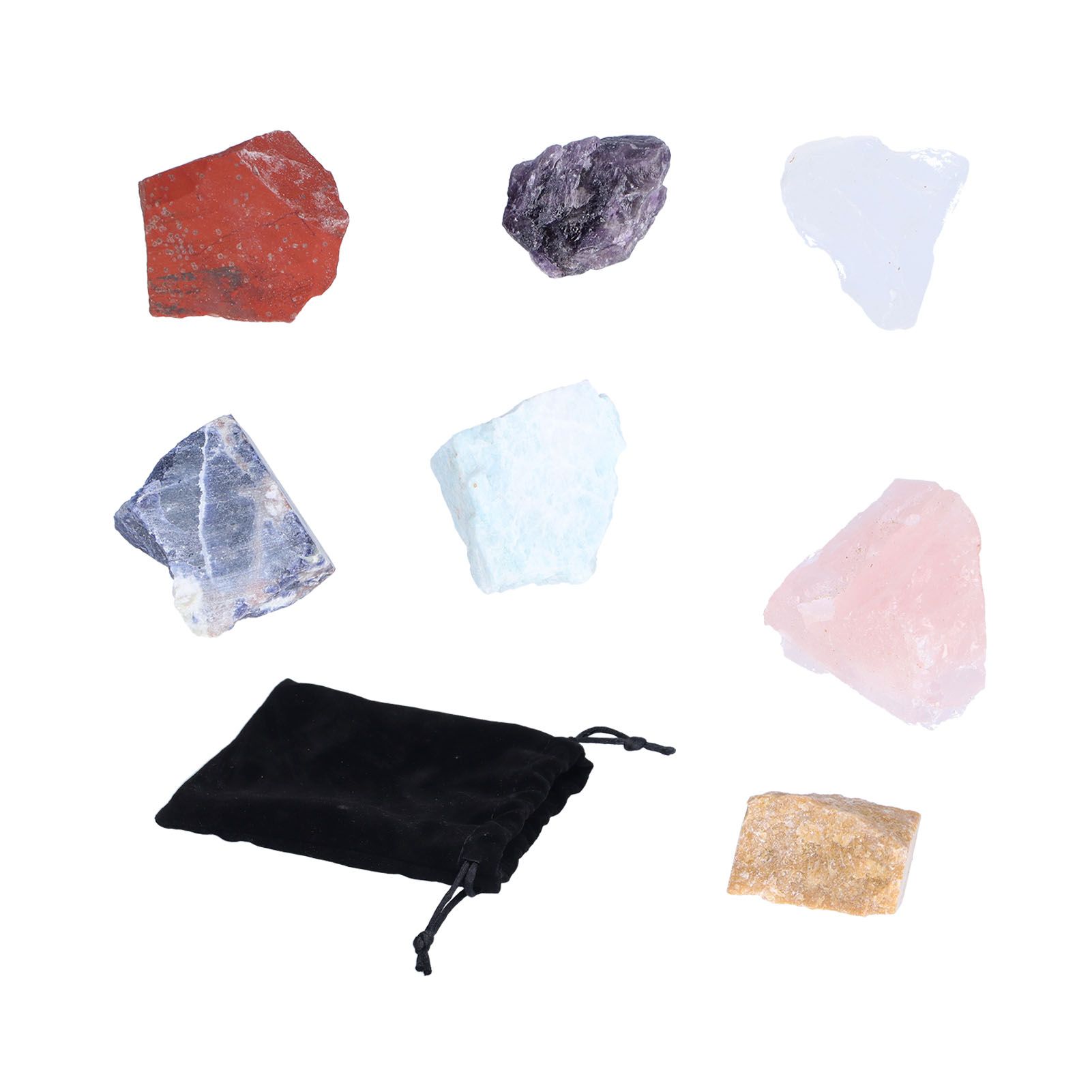 7Pcs Crystal Gemstones Healing Crystal Chakra Balance Stone Set with Storage Bag for Home Office - Image 1
