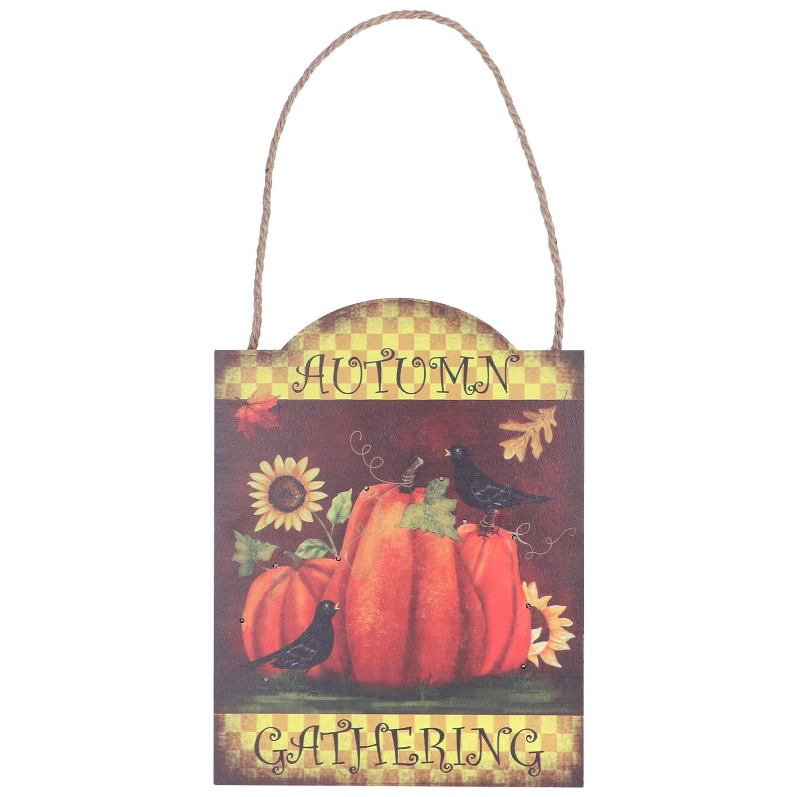 Pumpkin Turkey Pattern Wooden Hanging Board Sign with LED Light for Indoor Outdoor Thanksgiving - Image 1