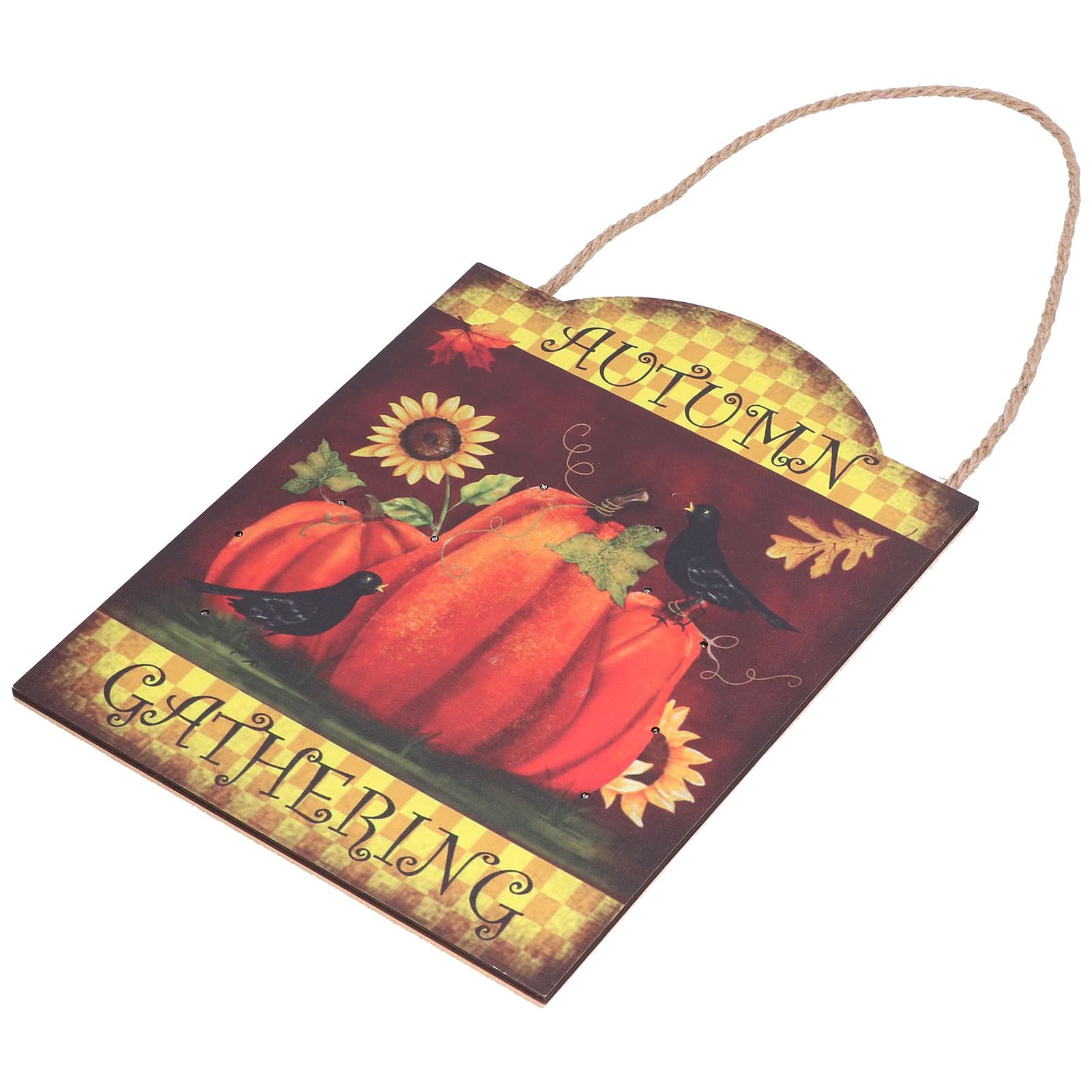 Pumpkin Turkey Pattern Wooden Hanging Board Sign with LED Light for Indoor Outdoor Thanksgiving - Image 3