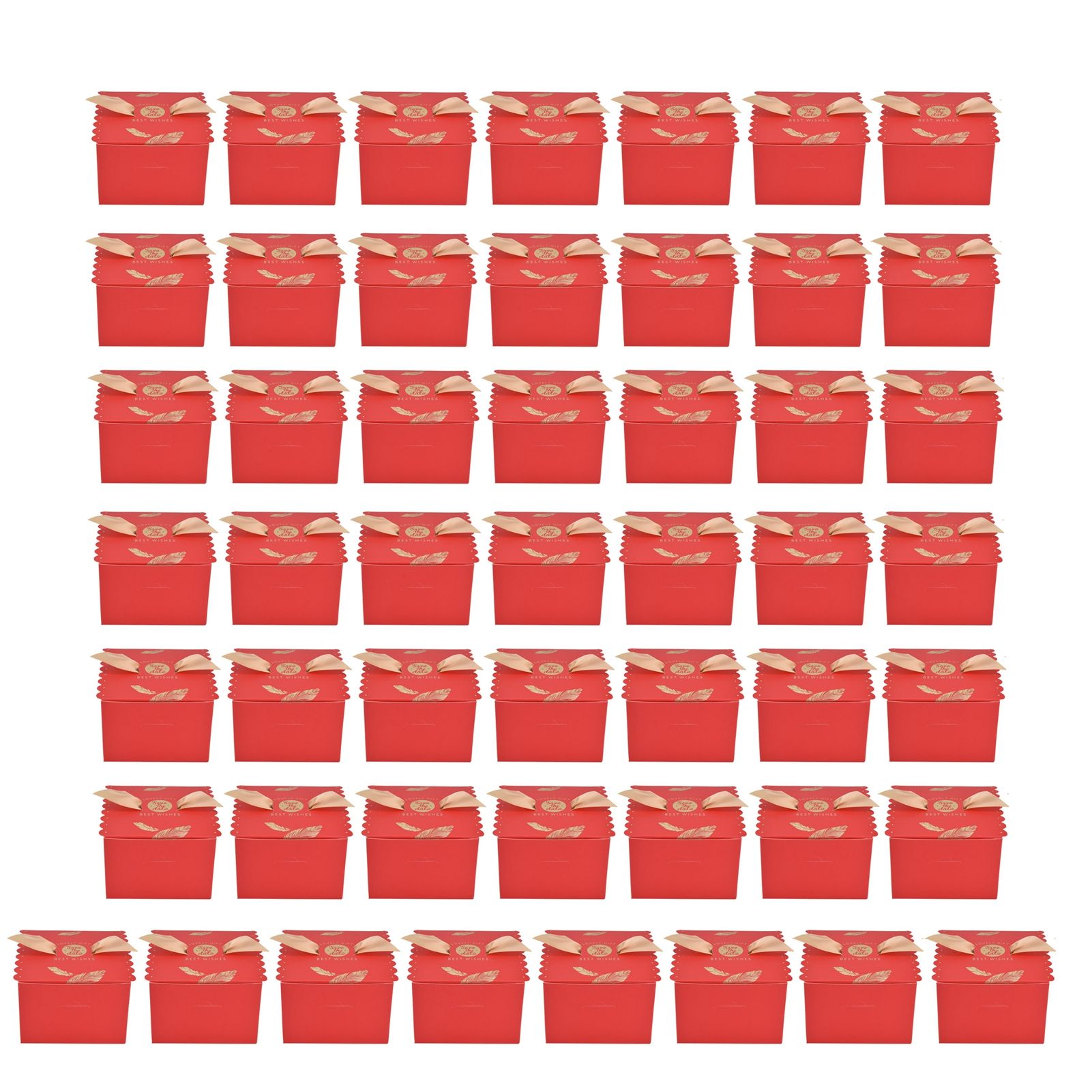 50Pcs Square Wedding Candy Box with Golden Ribbon Innovative Paperboard Box for Party AnniversaryL Red Gold Feather - Image 1