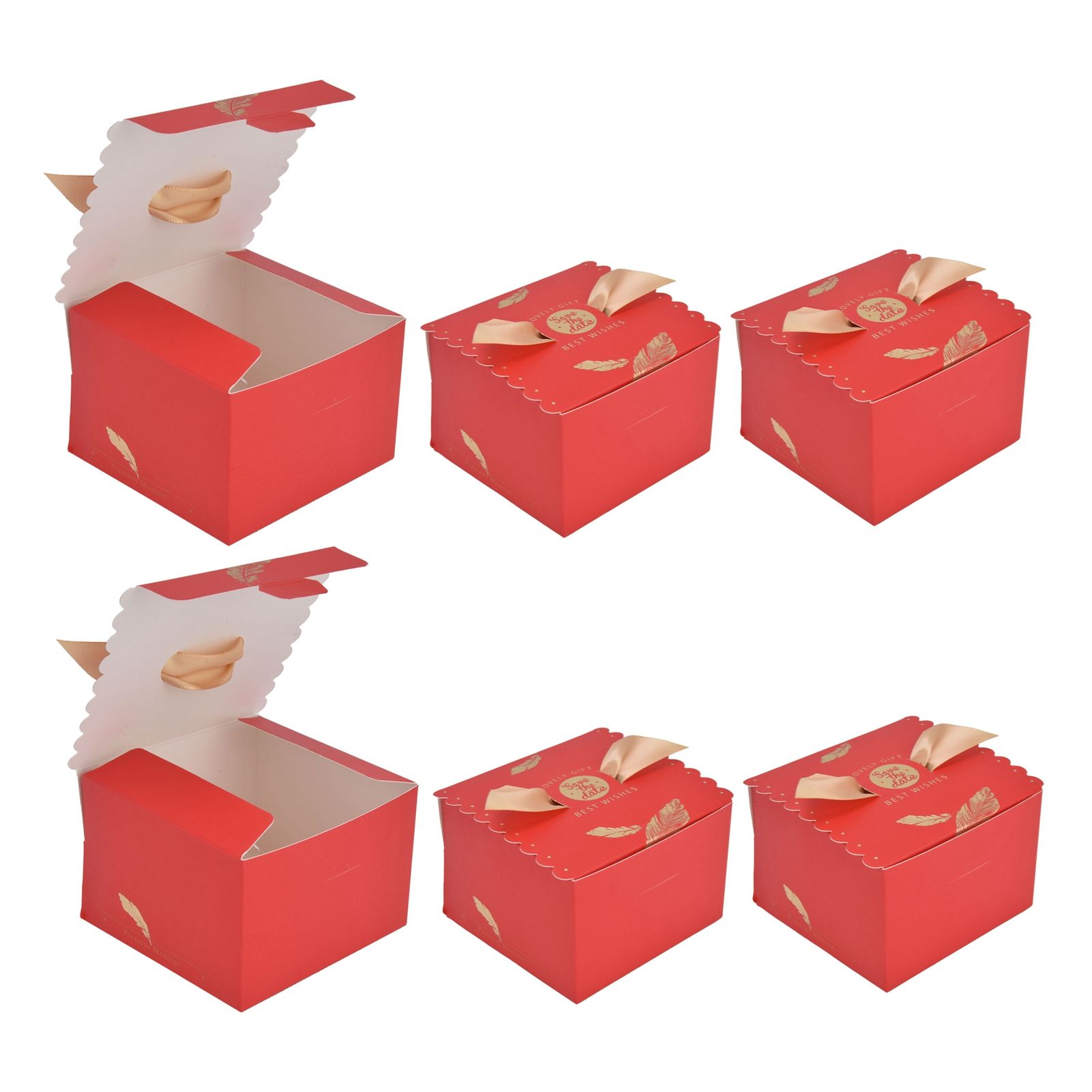 50Pcs Square Wedding Candy Box with Golden Ribbon Innovative Paperboard Box for Party AnniversaryL Red Gold Feather - Image 2