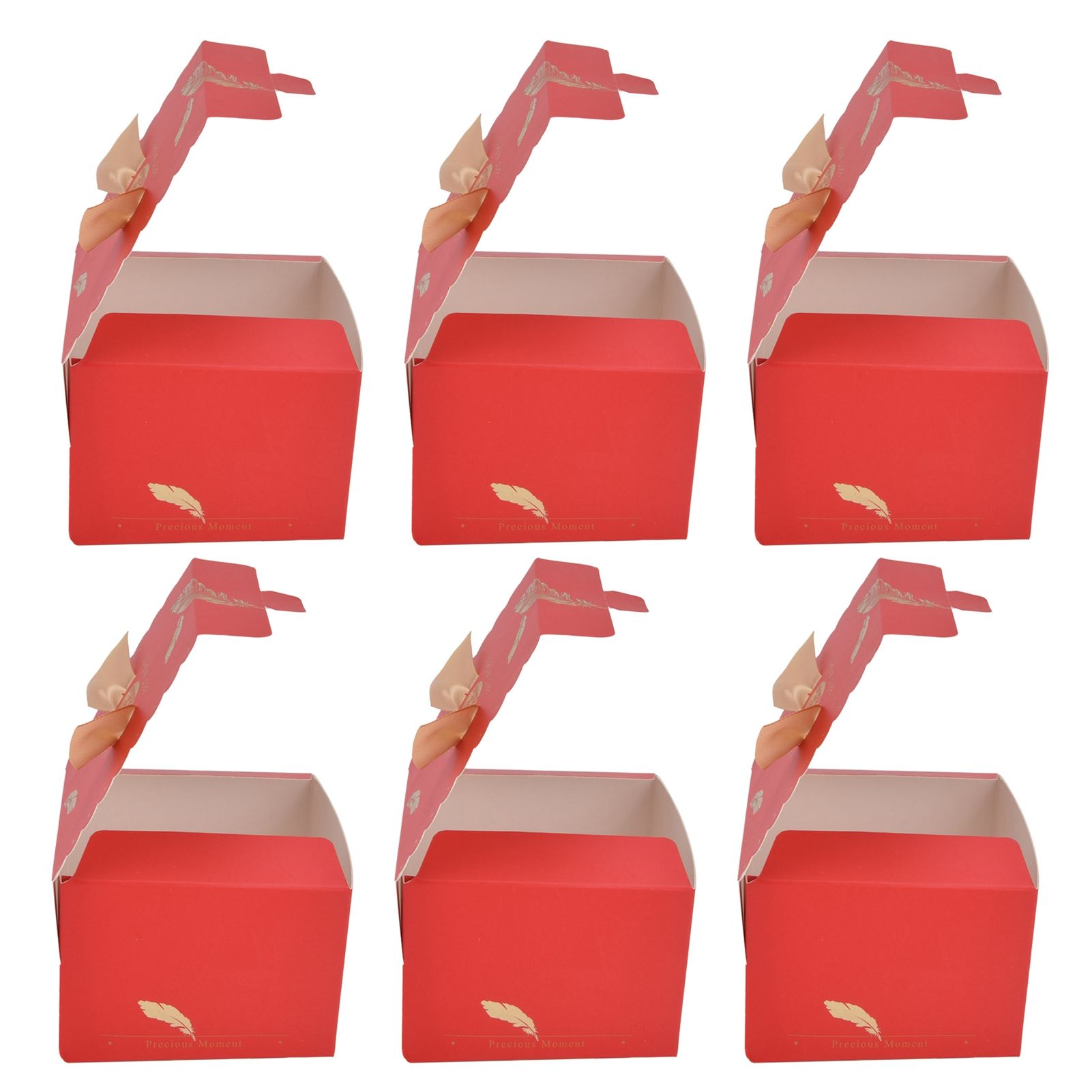 50Pcs Square Wedding Candy Box with Golden Ribbon Innovative Paperboard Box for Party AnniversaryL Red Gold Feather - Image 4