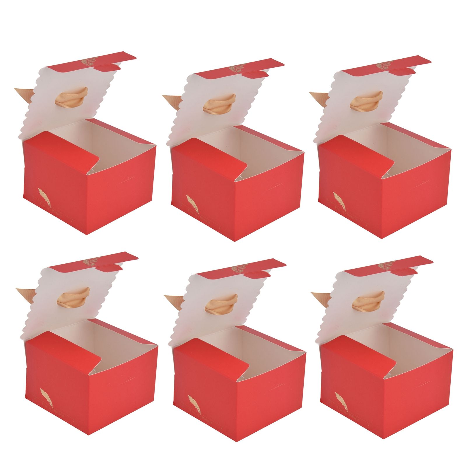 50Pcs Square Wedding Candy Box with Golden Ribbon Innovative Paperboard Box for Party AnniversaryL Red Gold Feather - Image 5