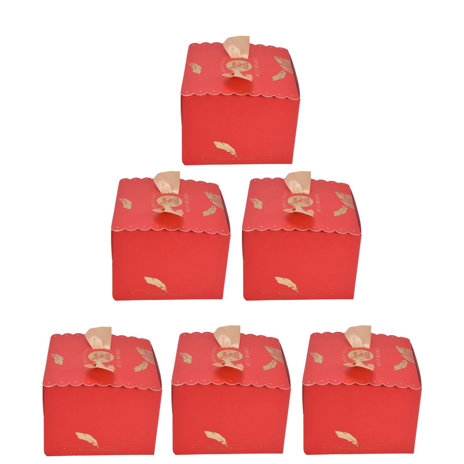 50Pcs Square Wedding Candy Box with Golden Ribbon Innovative Paperboard Box for Party AnniversaryL Red Gold Feather - Image 8