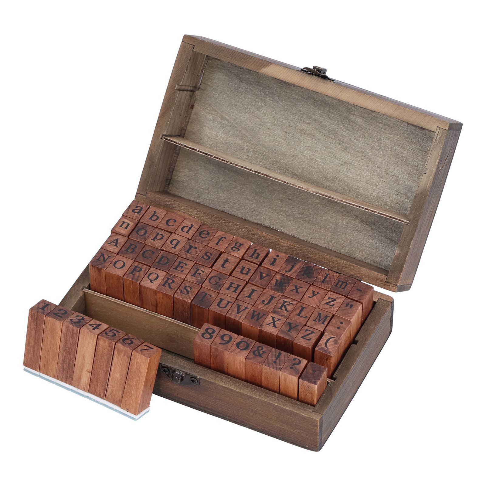Wooden Rubber Stamp DIY Alphabet Number Symbols Stamp Set with Storage Box for Children - Image 1