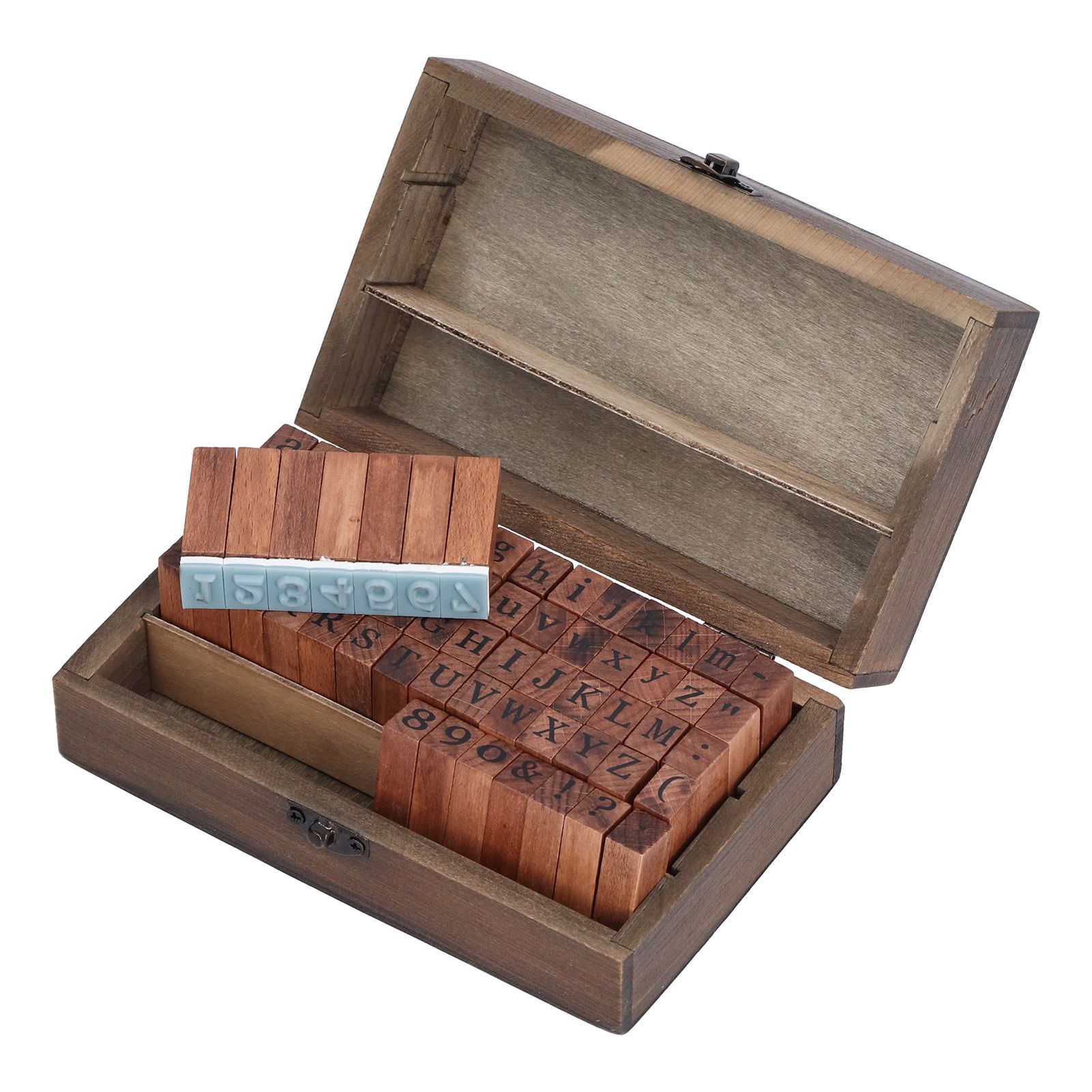 Wooden Rubber Stamp DIY Alphabet Number Symbols Stamp Set with Storage Box for Children - Image 2