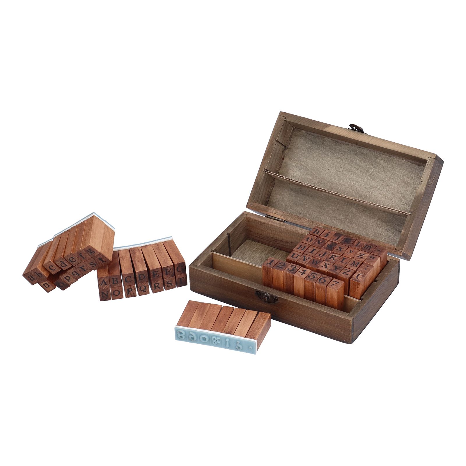 Wooden Rubber Stamp DIY Alphabet Number Symbols Stamp Set with Storage Box for Children - Image 3