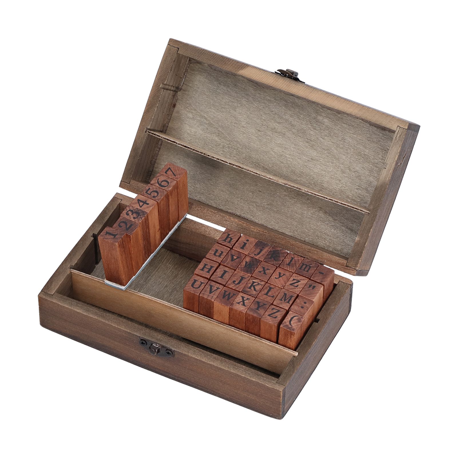 Wooden Rubber Stamp DIY Alphabet Number Symbols Stamp Set with Storage Box for Children - Image 4