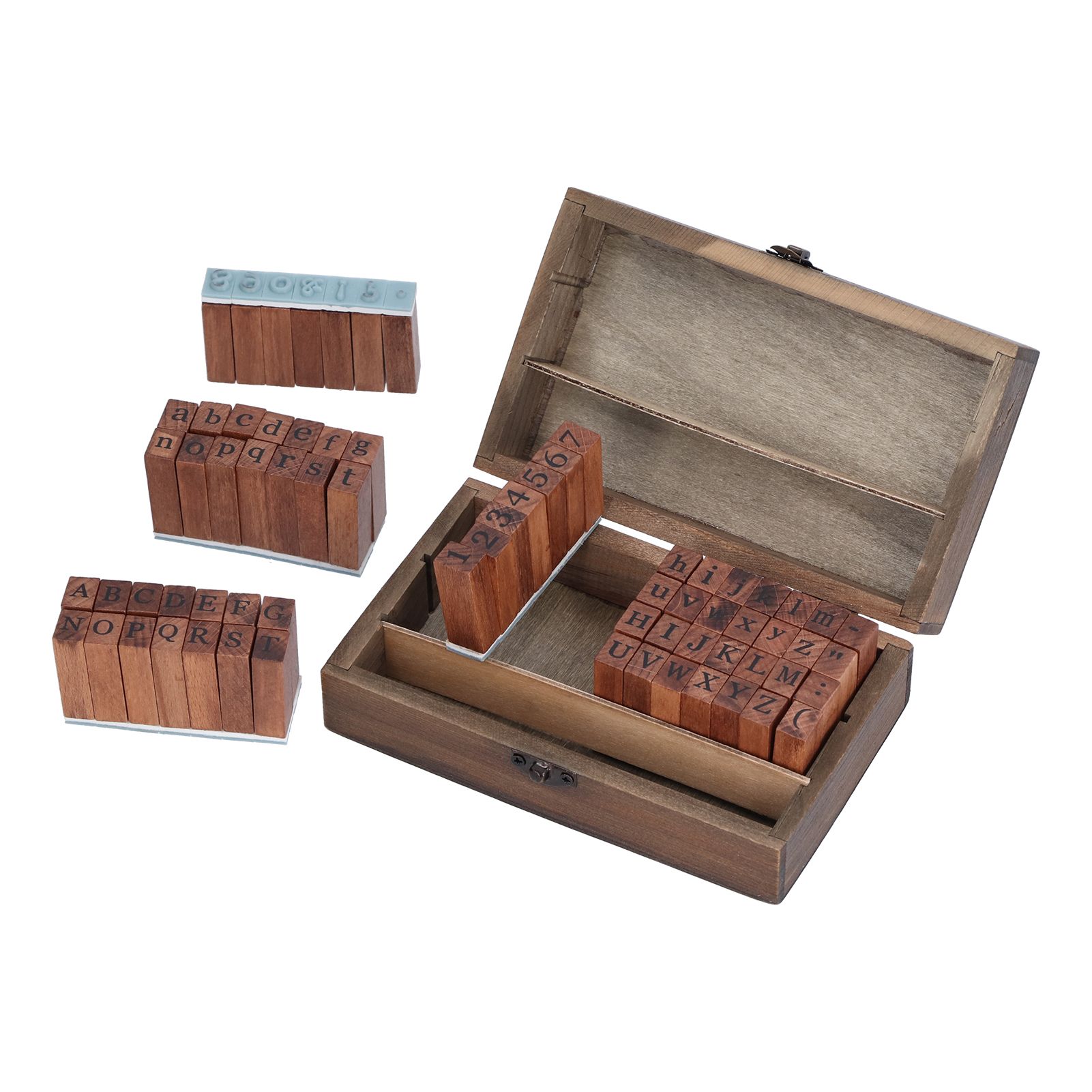 Wooden Rubber Stamp DIY Alphabet Number Symbols Stamp Set with Storage Box for Children - Image 6