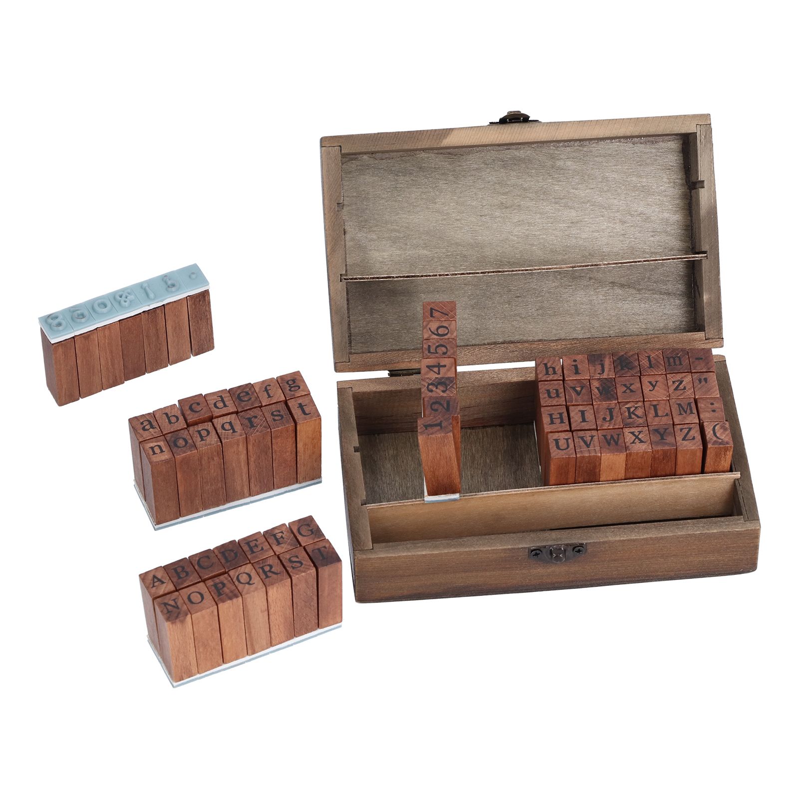 Wooden Rubber Stamp DIY Alphabet Number Symbols Stamp Set with Storage Box for Children - Image 7