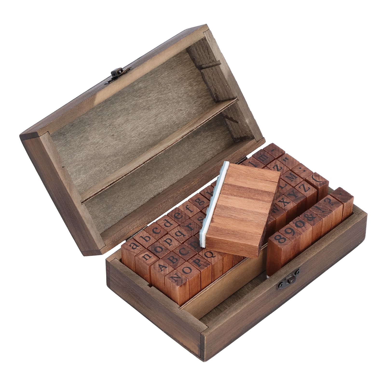 Wooden Rubber Stamp DIY Alphabet Number Symbols Stamp Set with Storage Box for Children - Image 8