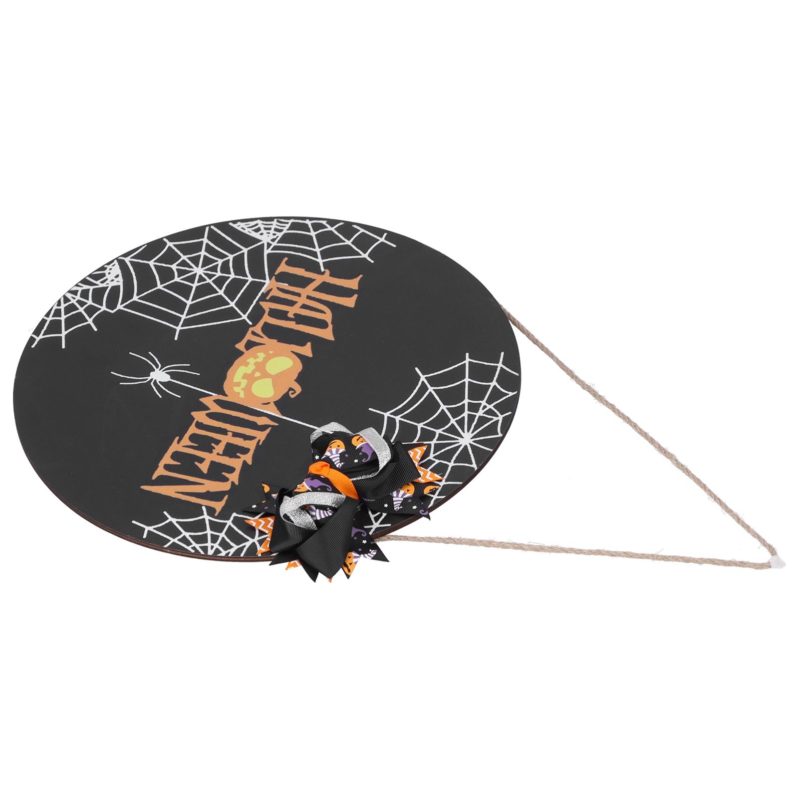 Halloween Spider Web Pattern Wooden Welcome Sign Decorative Hanging Board for Indoor OutdoorWith Bow - Image 4