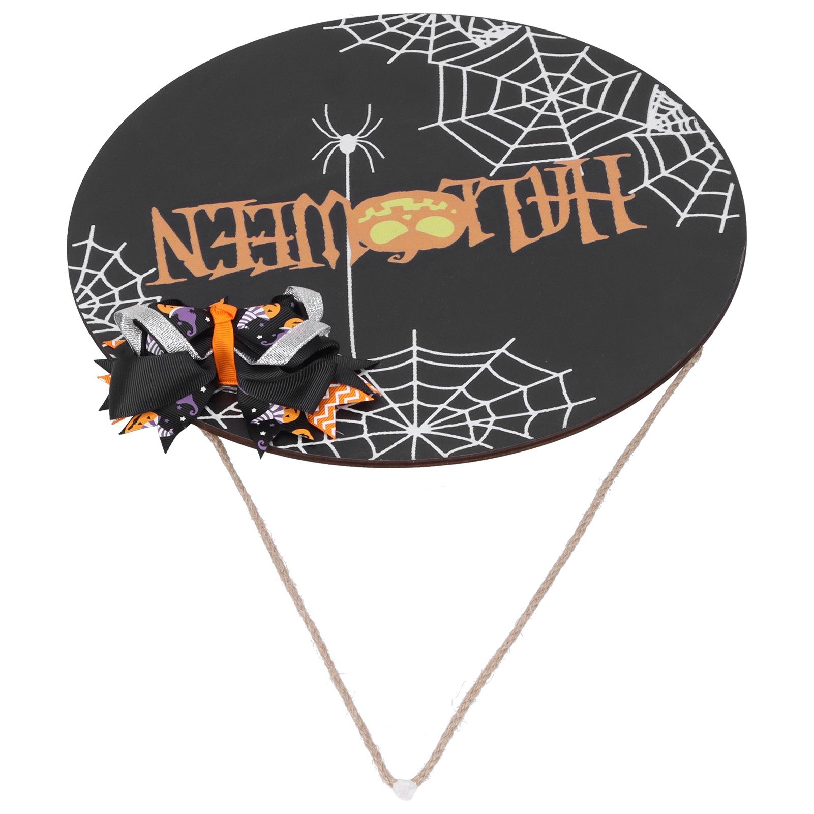 Halloween Spider Web Pattern Wooden Welcome Sign Decorative Hanging Board for Indoor OutdoorWith Bow - Image 5