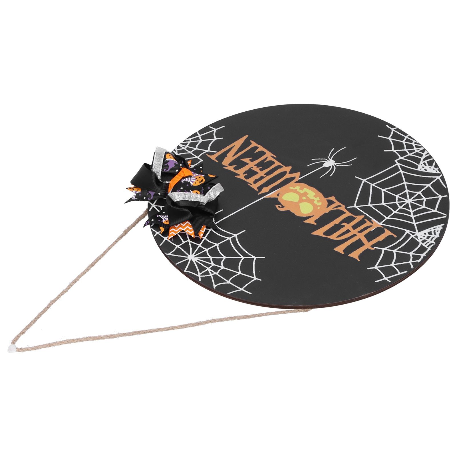 Halloween Spider Web Pattern Wooden Welcome Sign Decorative Hanging Board for Indoor OutdoorWith Bow - Image 6