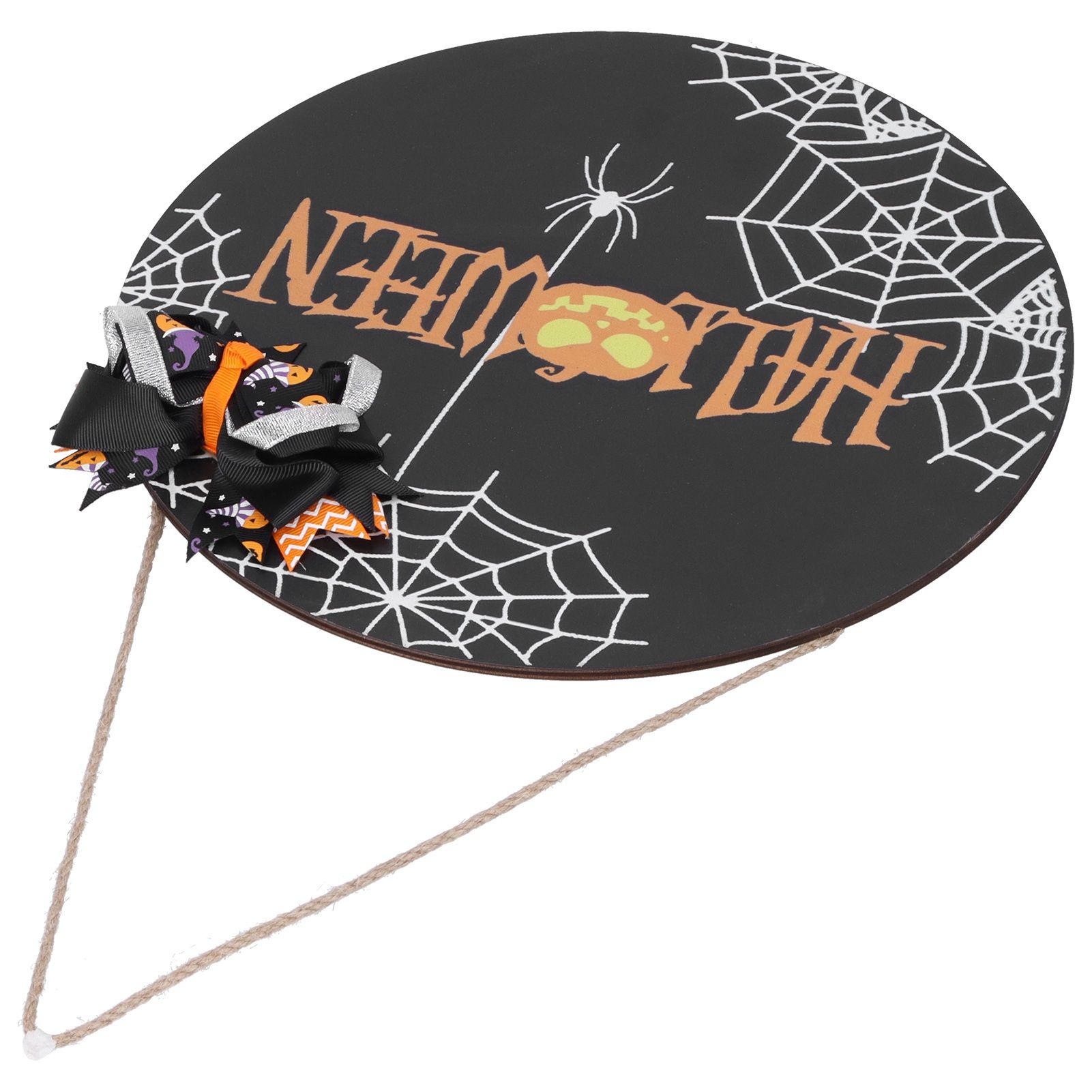 Halloween Spider Web Pattern Wooden Welcome Sign Decorative Hanging Board for Indoor OutdoorWith Bow - Image 7