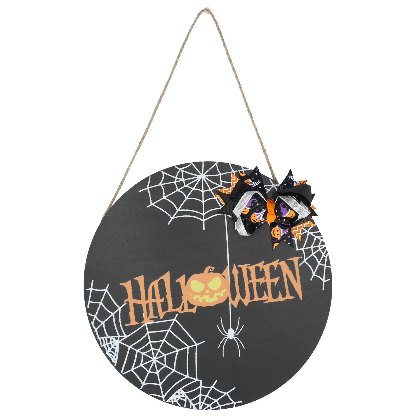 Halloween Spider Web Pattern Wooden Welcome Sign Decorative Hanging Board for Indoor OutdoorWith Bow - Image 8