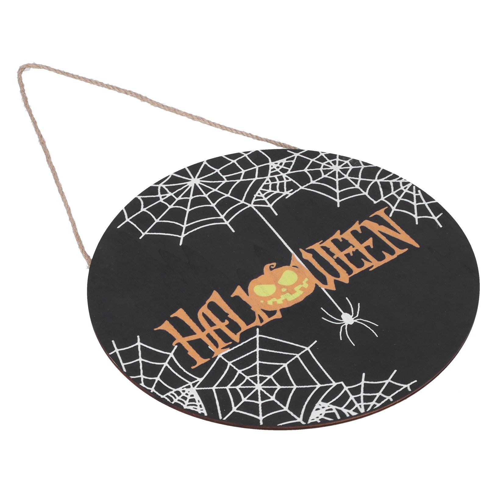Halloween Spider Web Pattern Wooden Welcome Sign Decorative Hanging Board for Indoor OutdoorWithout Bow - Image 1