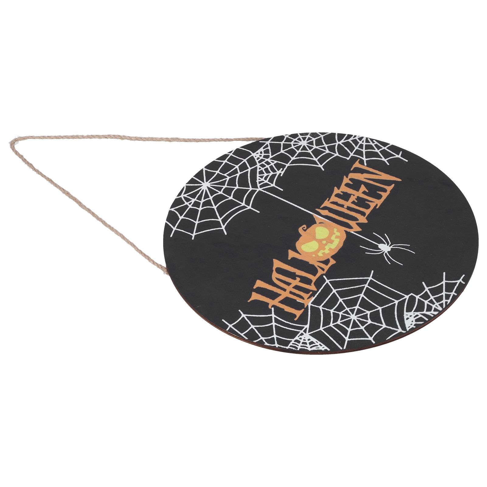 Halloween Spider Web Pattern Wooden Welcome Sign Decorative Hanging Board for Indoor OutdoorWithout Bow - Image 2