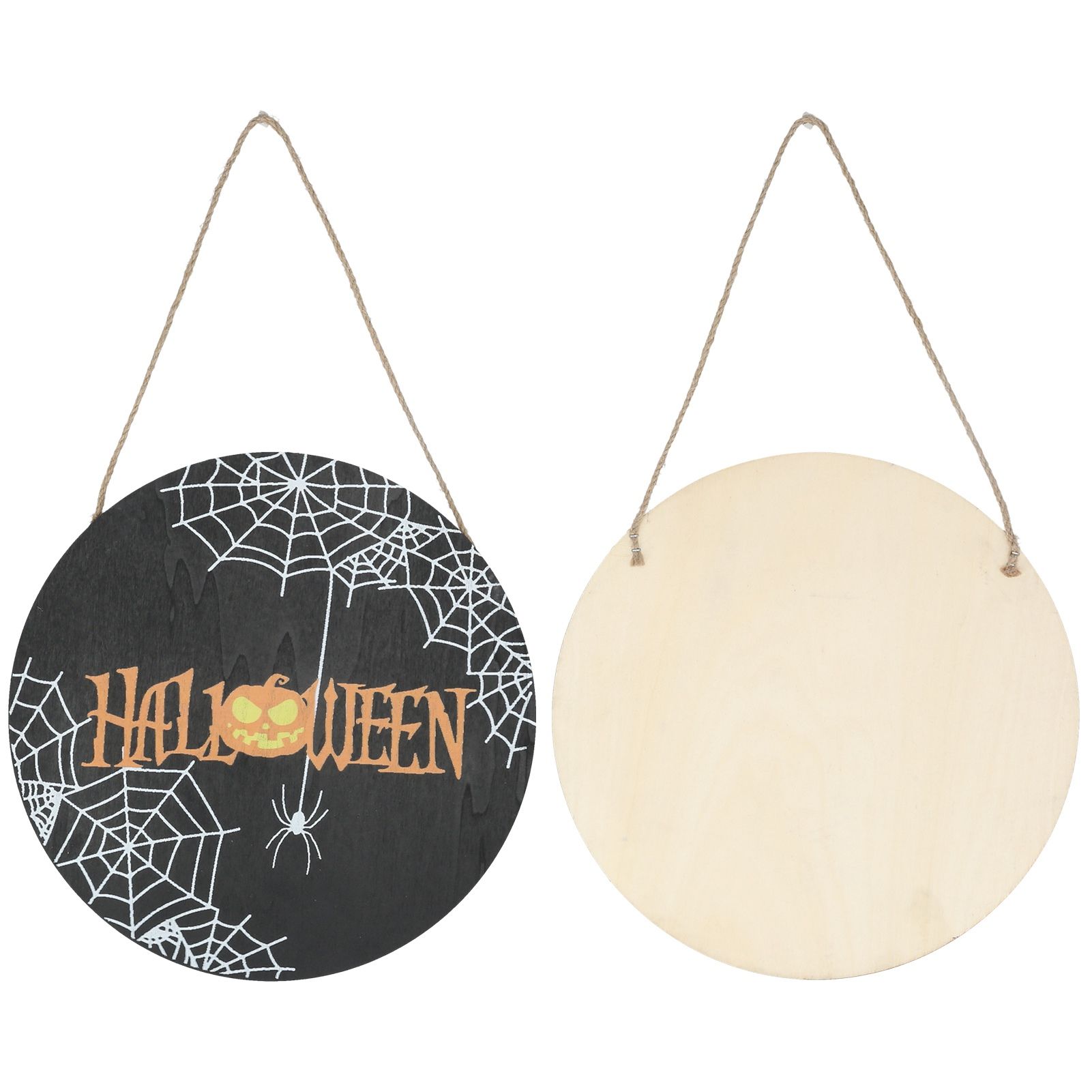 Halloween Spider Web Pattern Wooden Welcome Sign Decorative Hanging Board for Indoor OutdoorWithout Bow - Image 3