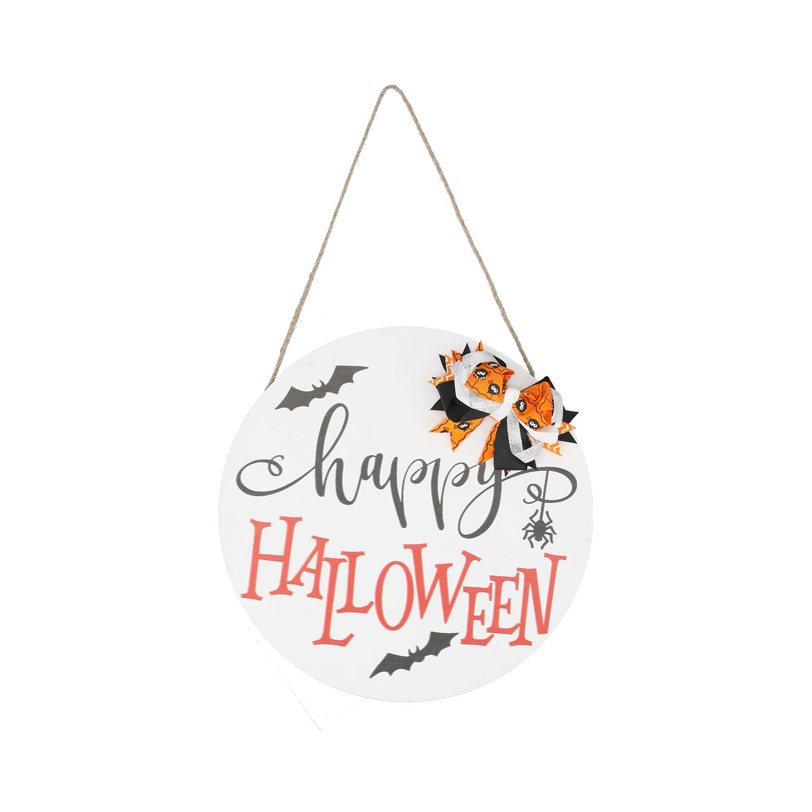 Spider Bat Design Wooden Welcome Sign Hanging Front Door Sign Board for Home FestivalWith Bowknot - Image 1